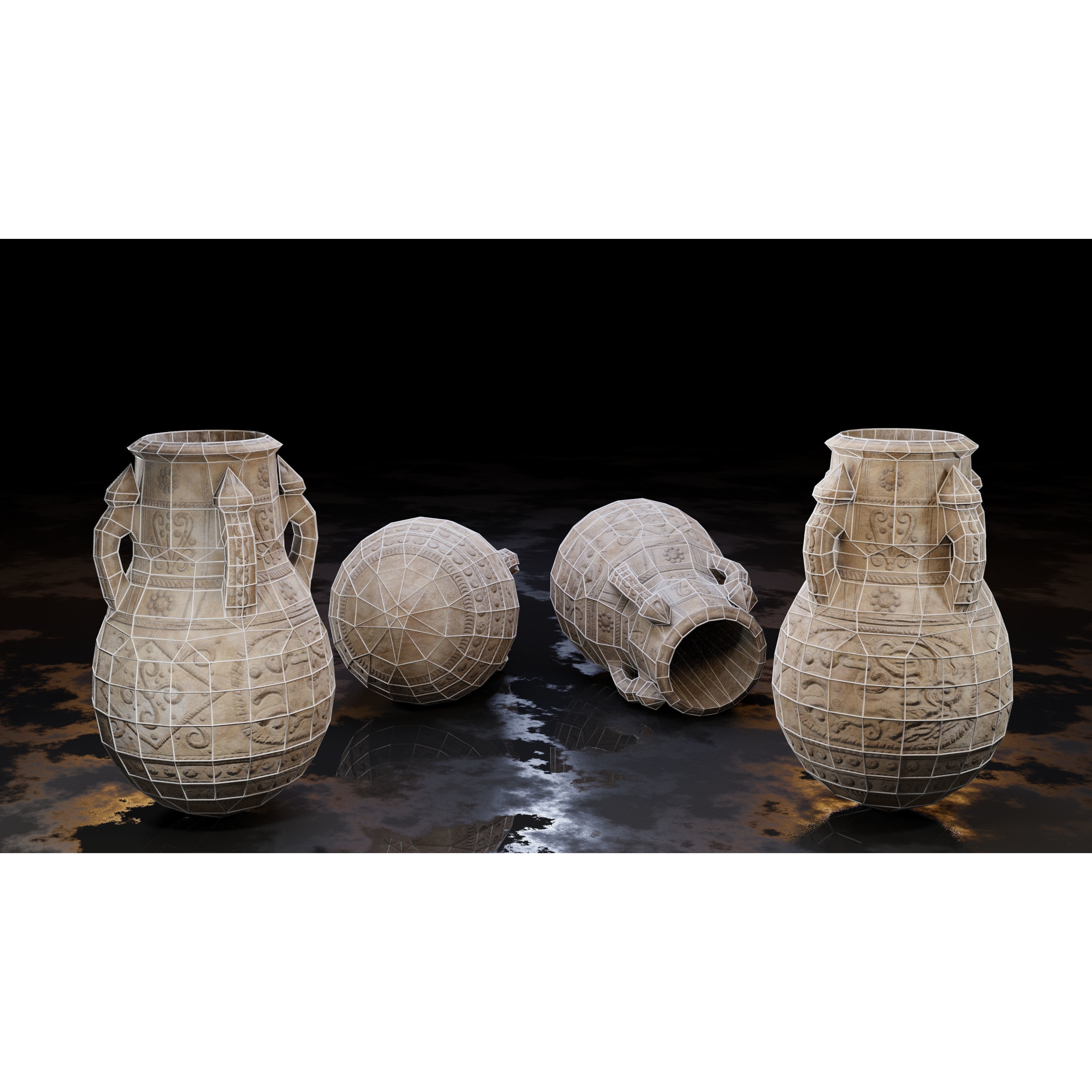Clay Jars and Hanging Jugs Pack - Low-Poly Game-Ready 3D Model - View 7