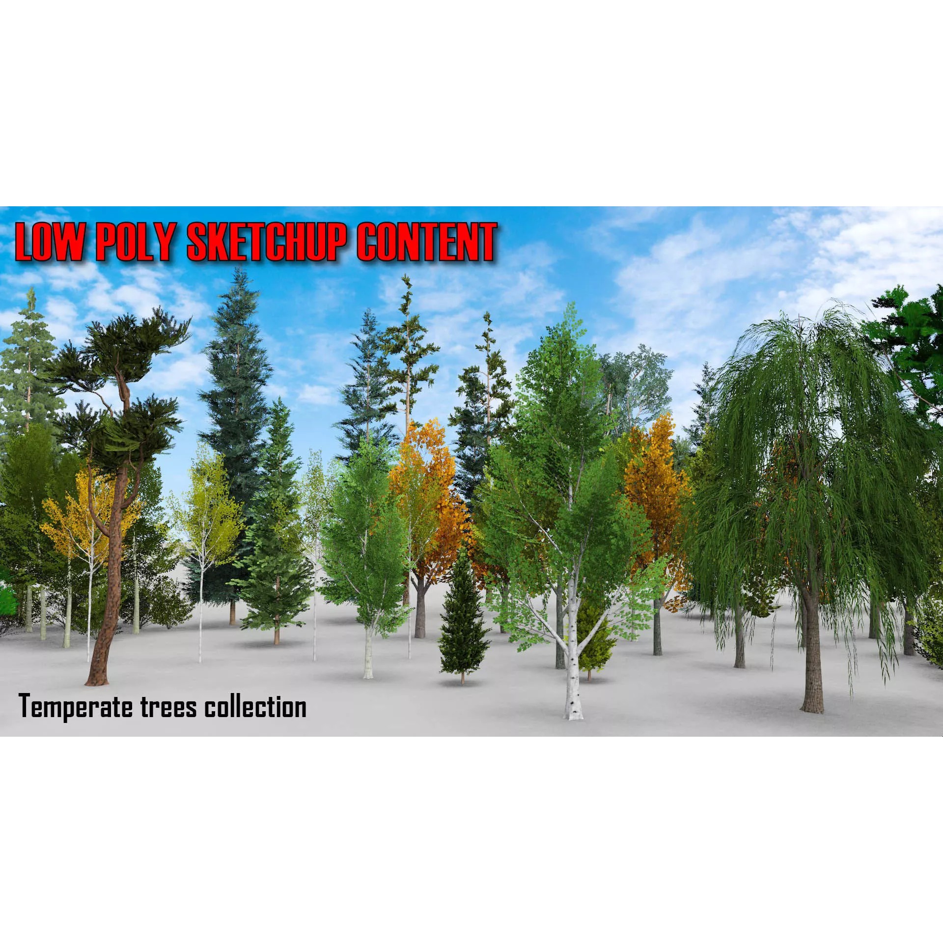 Temperate Trees 3D Model – Low Poly Collection for SketchUp - View 2