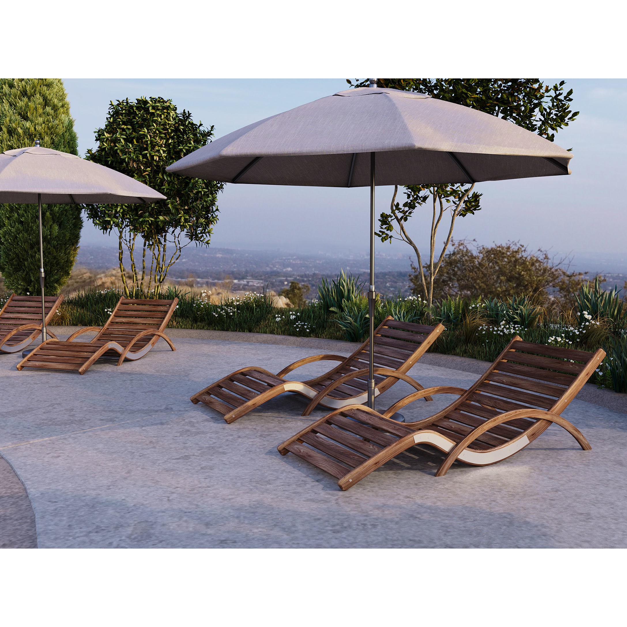 Swimming Pool 3D Model – Realistic Landscape with Loungers and Umbrellas - View 10