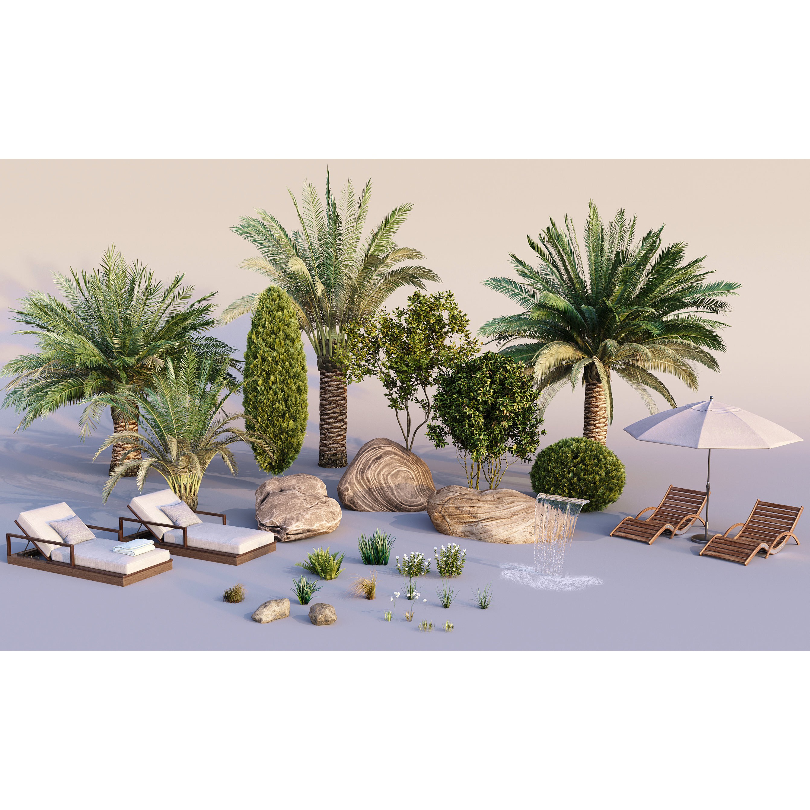 Swimming Pool 3D Model – Realistic Landscape with Loungers and Umbrellas - View 11