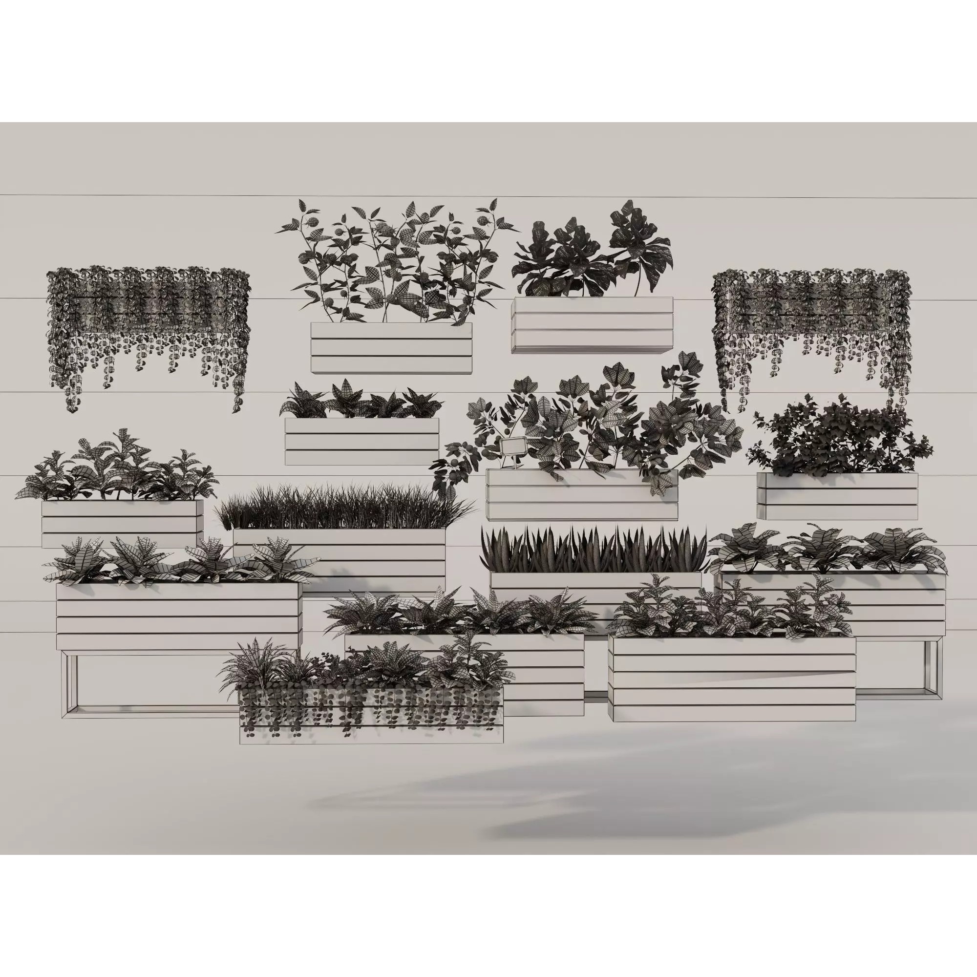 Home Plants 3D Model – Low Poly Modular Wooden Planters with Realistic Plants - View 11