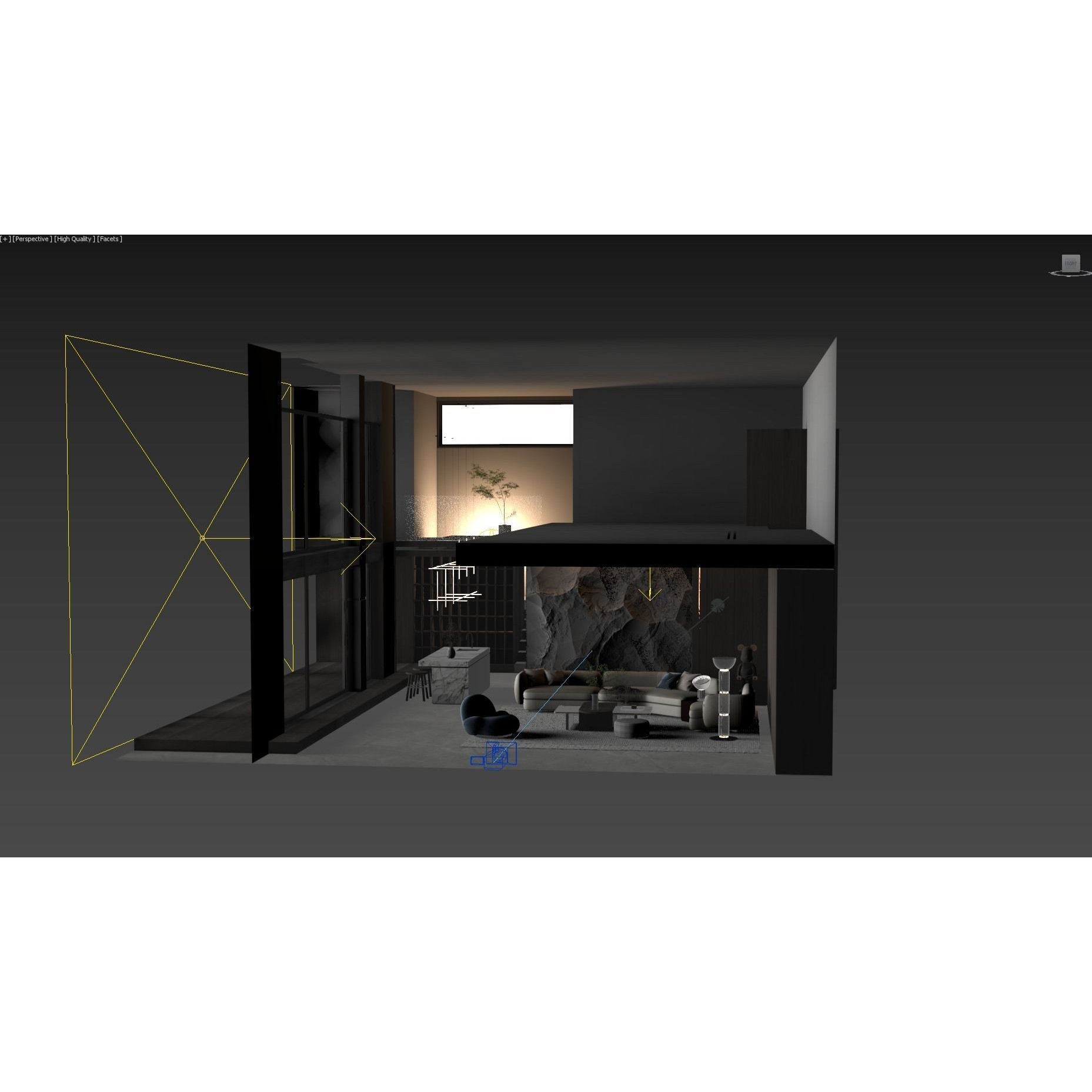 Modern Living Room Interior Scene - Game-Ready 3D Model