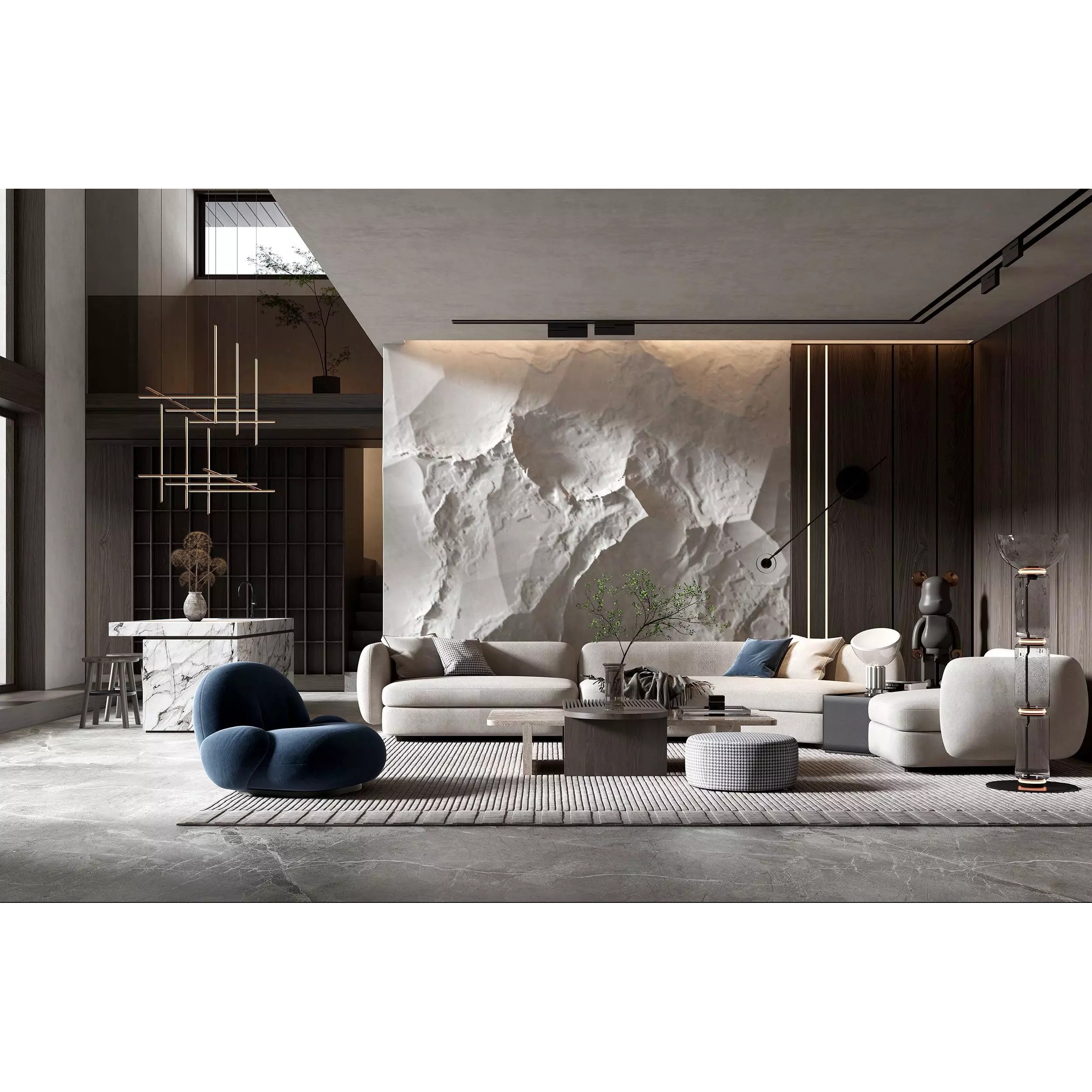 Modern Living Room Interior Scene - Game-Ready 3D Model - View 2