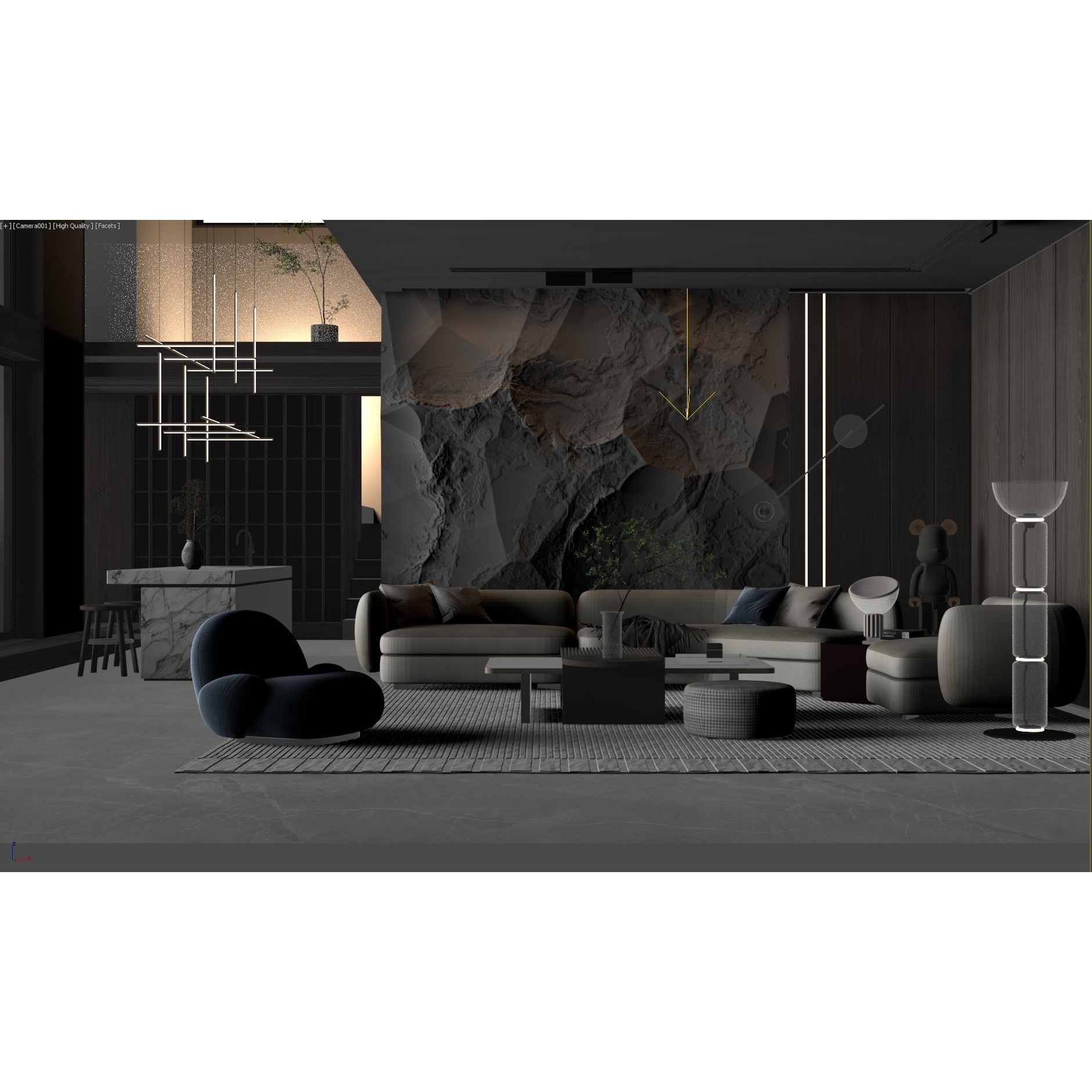 Modern Living Room Interior Scene - Game-Ready 3D Model - View 3