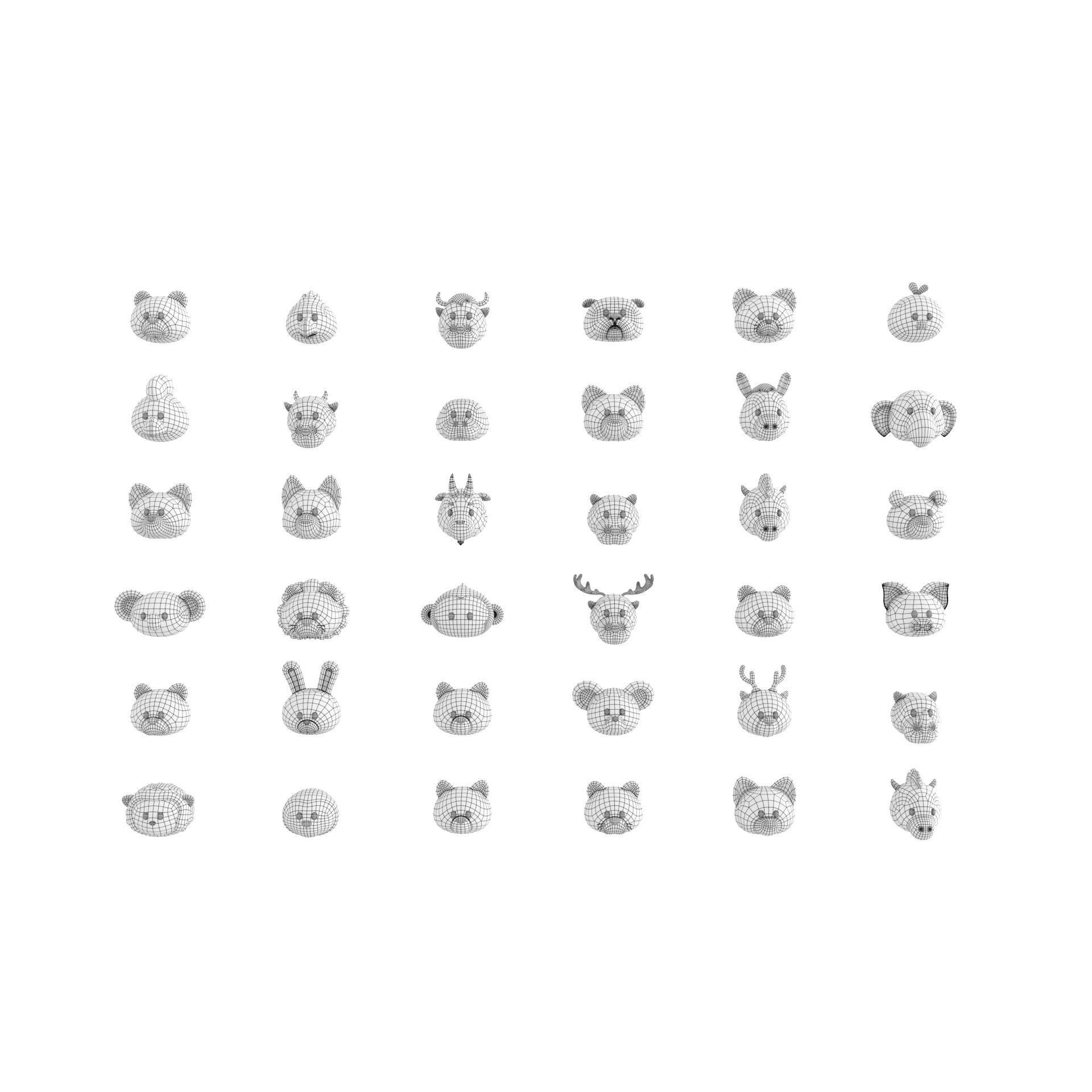 Animal Head 3D Model – Cartoon Style, 36 FBX Files, Game-Ready
