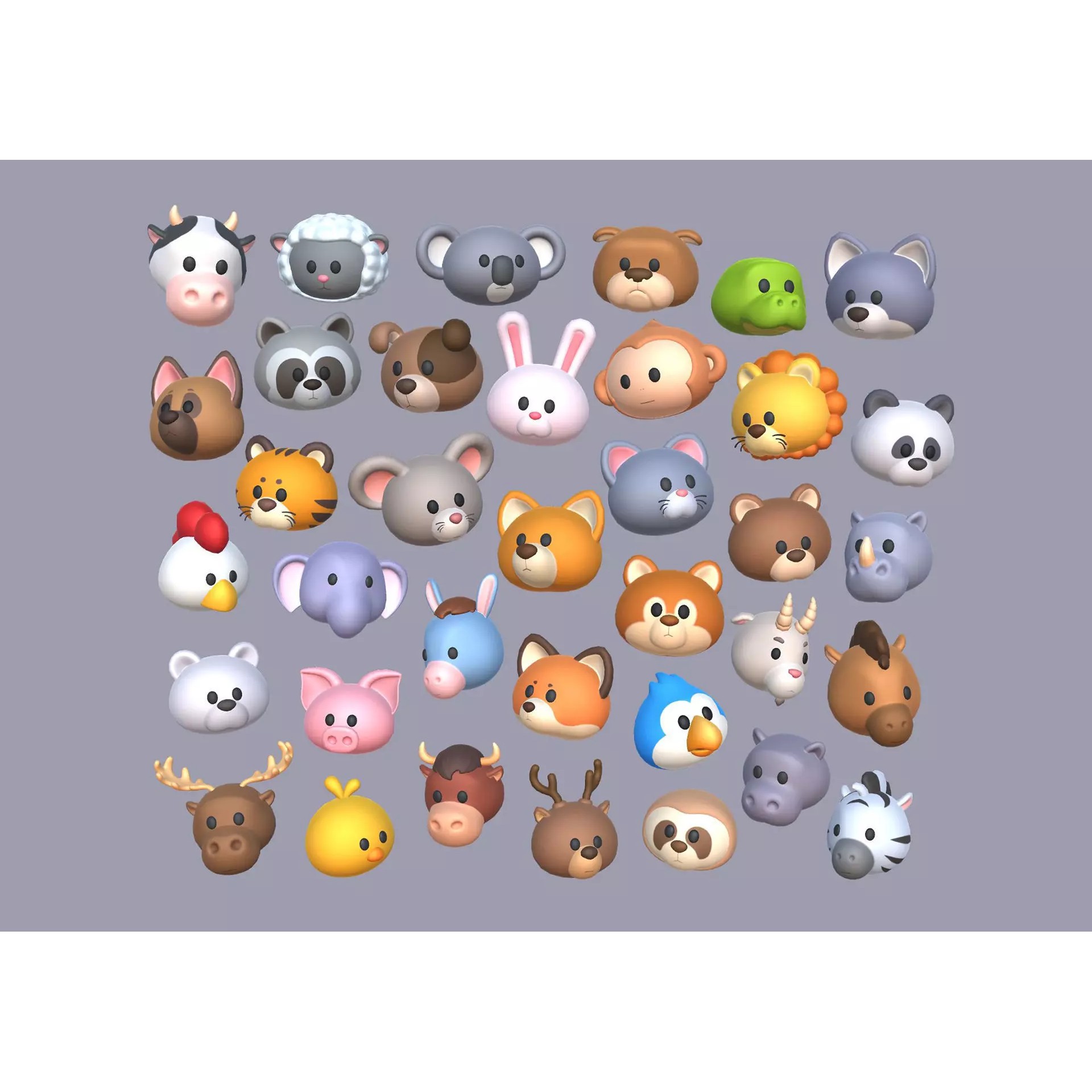 Animal Head 3D Model – Cartoon Style, 36 FBX Files, Game-Ready - View 2
