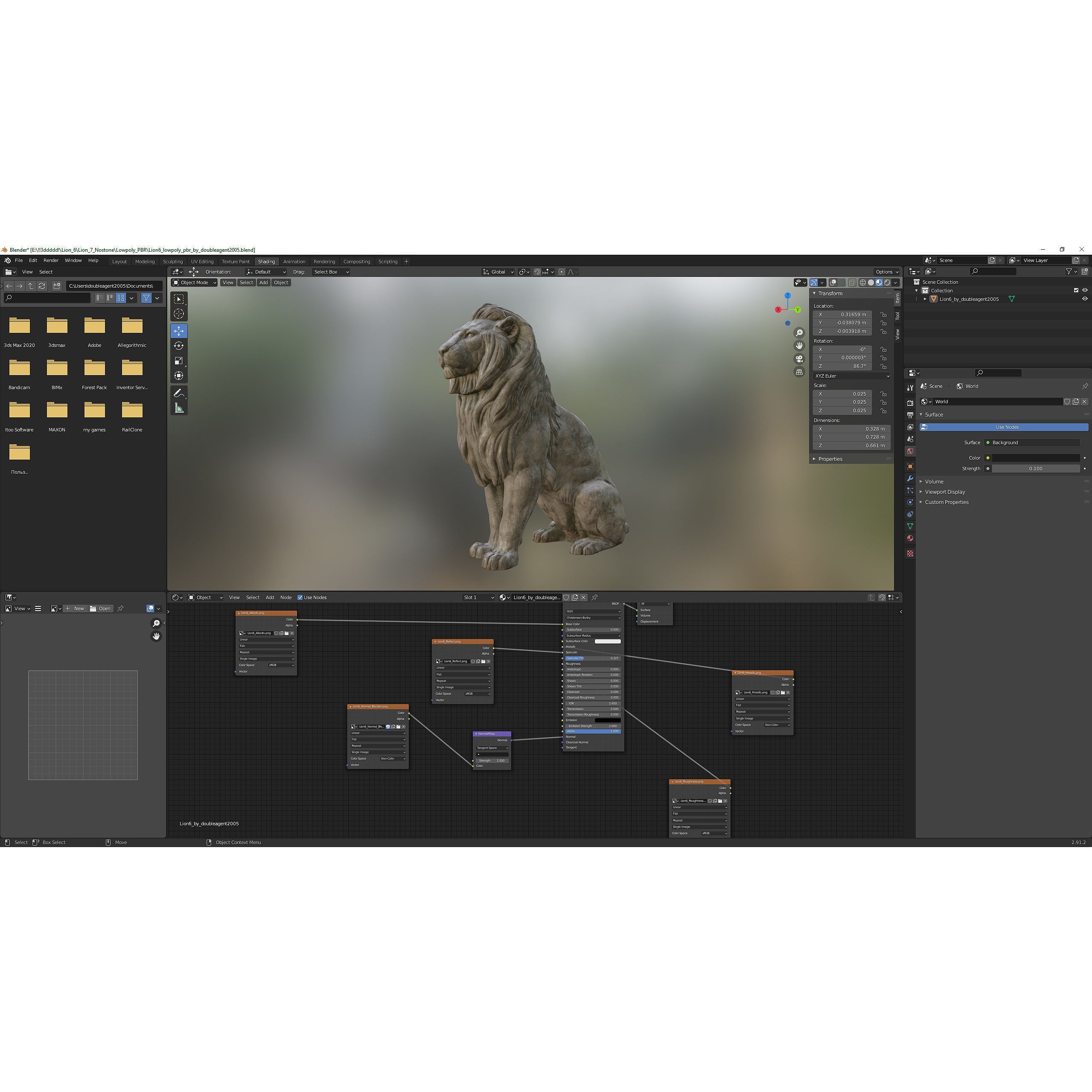Sitting Lion Sculpture 3D Model – Low Poly PBR Game Asset, FBX, OBJ, Blender - View 19