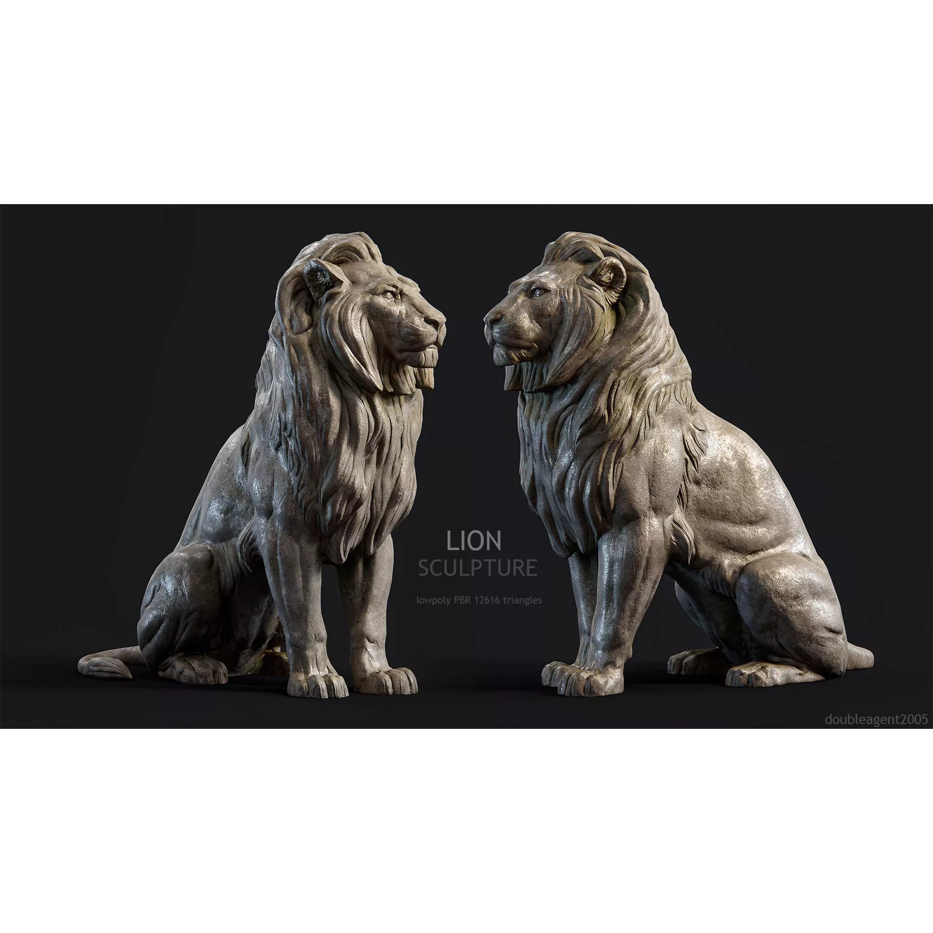 Sitting Lion Sculpture 3D Model – Low Poly PBR Game Asset, FBX, OBJ, Blender - View 2
