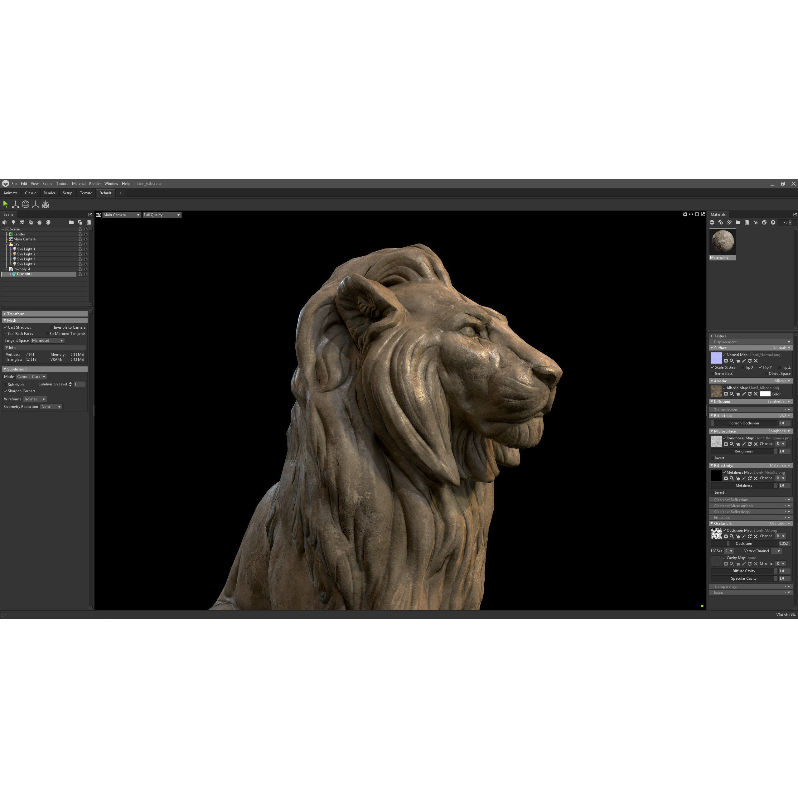 Sitting Lion Sculpture 3D Model – Low Poly PBR Game Asset, FBX, OBJ, Blender - View 20