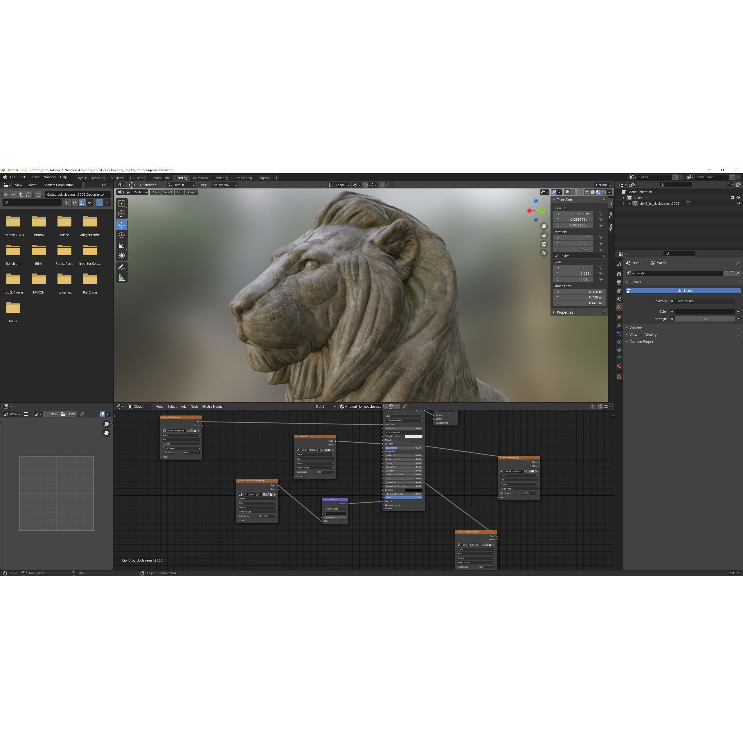 Sitting Lion Sculpture 3D Model – Low Poly PBR Game Asset, FBX, OBJ, Blender - View 22