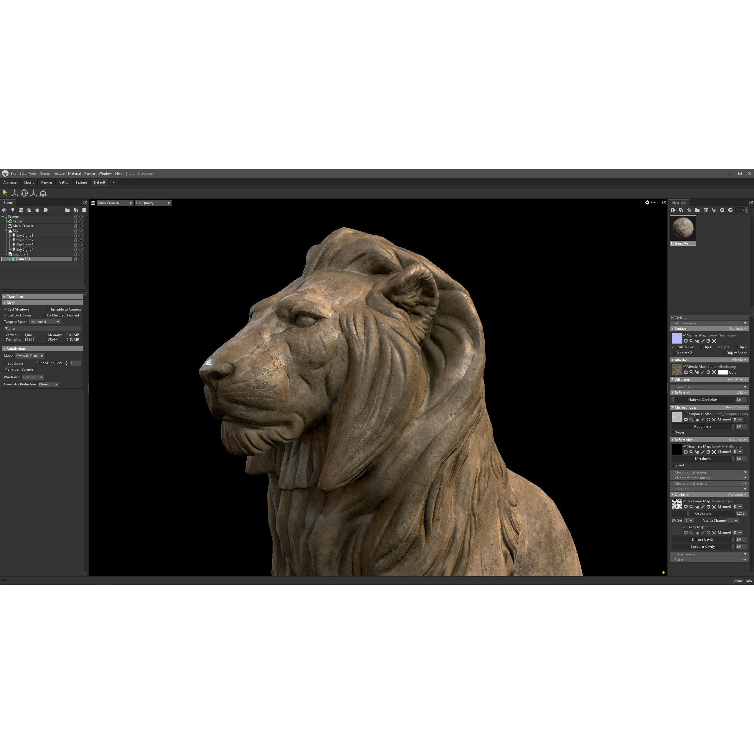 Sitting Lion Sculpture 3D Model – Low Poly PBR Game Asset, FBX, OBJ, Blender - View 24