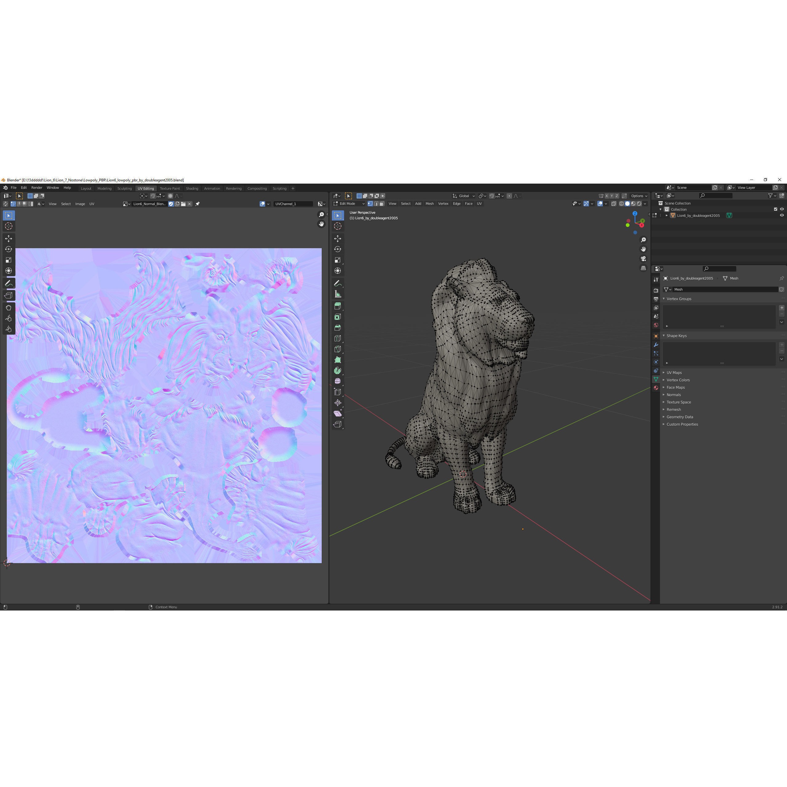 Sitting Lion Sculpture 3D Model – Low Poly PBR Game Asset, FBX, OBJ, Blender - View 25