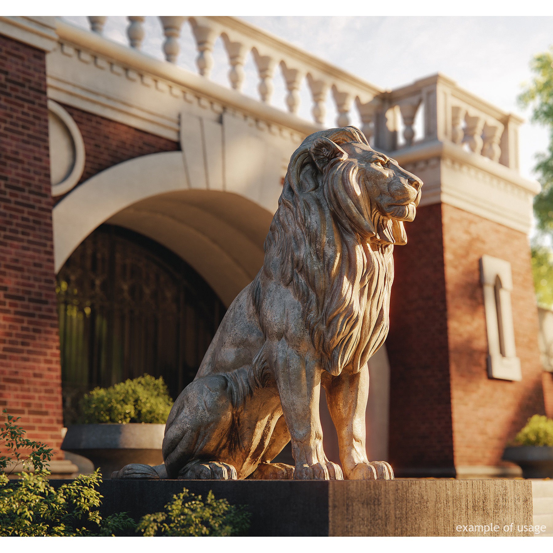 Sitting Lion Sculpture 3D Model – Low Poly PBR Game Asset, FBX, OBJ, Blender - View 3
