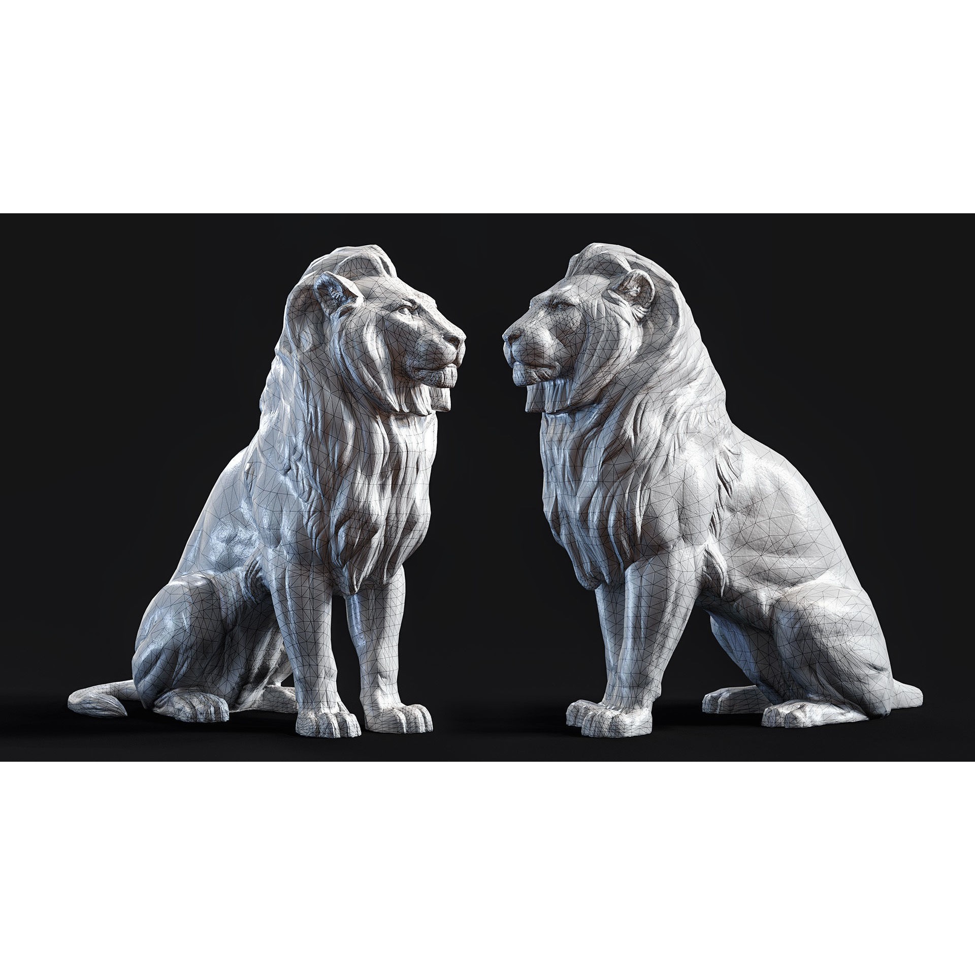 Sitting Lion Sculpture 3D Model – Low Poly PBR Game Asset, FBX, OBJ, Blender - View 4