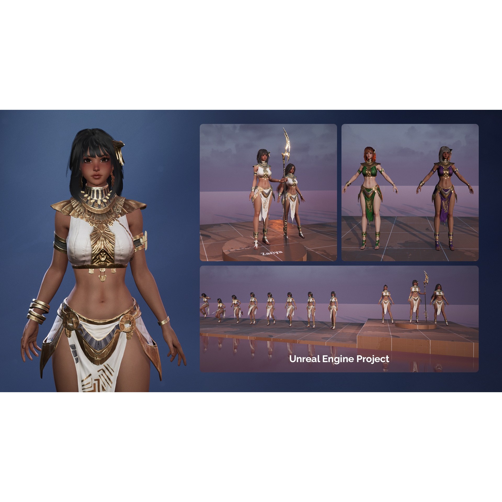 Ancient Girl Zariya - Low-Poly Game-Ready 3D Model - View 17