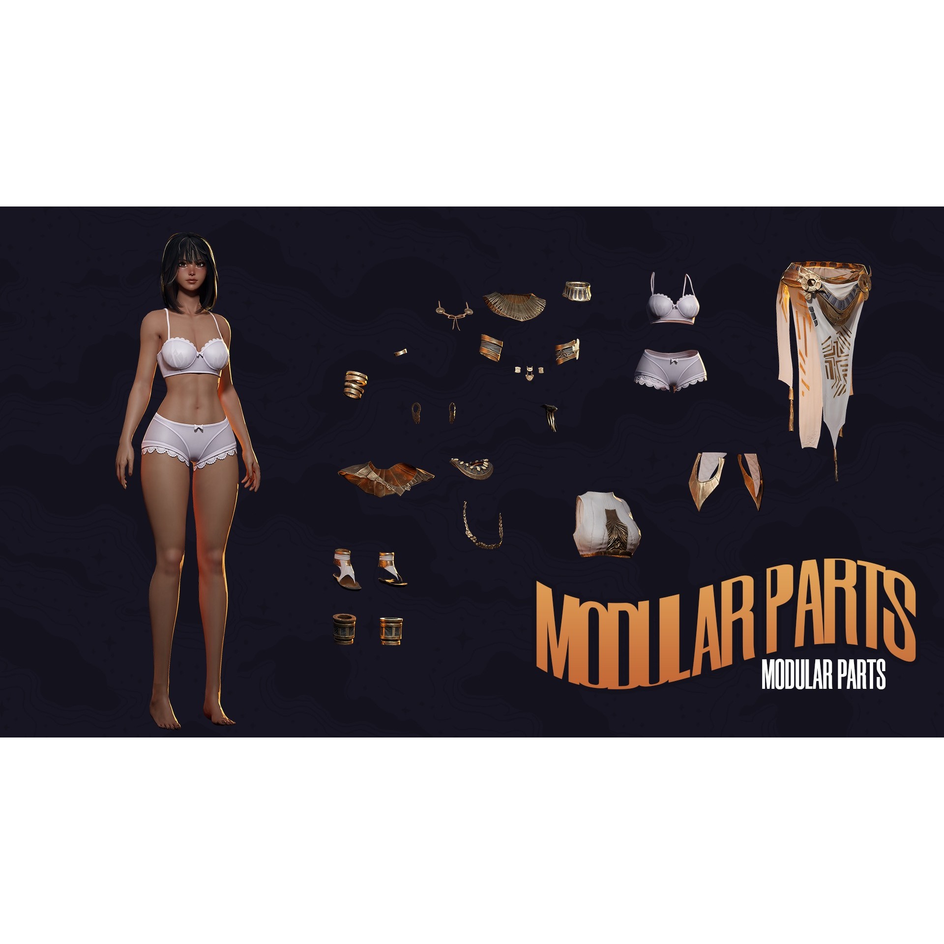 Ancient Girl Zariya - Low-Poly Game-Ready 3D Model - View 9