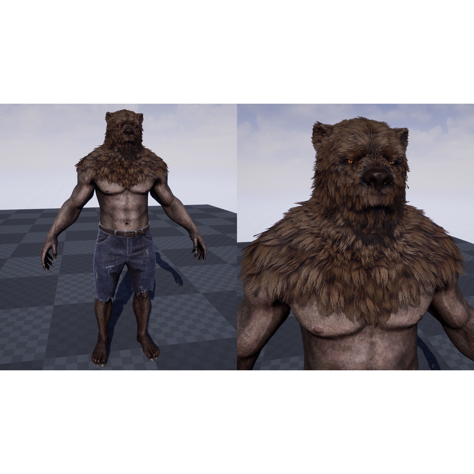 Bear Man 3D Model – Low Poly Game Ready Character with Transformation - View 14