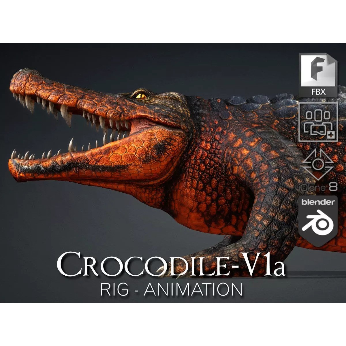 Crocodile 3D Model – Rigged Animated Creature with PBR Textures - View 2