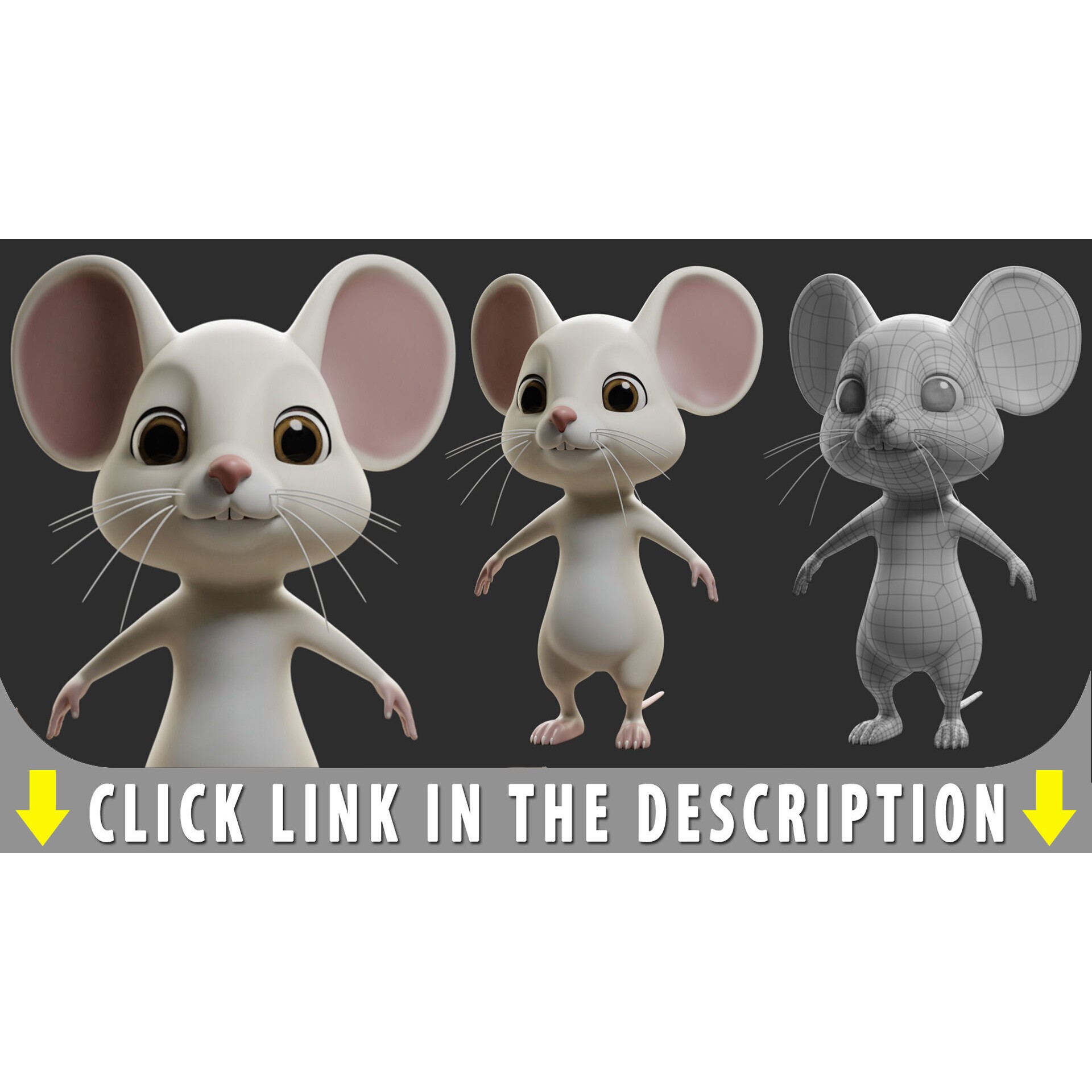 Cartoon Mouse 3D Model – Low Poly Basemesh for Animation, FBX, OBJ, Blender