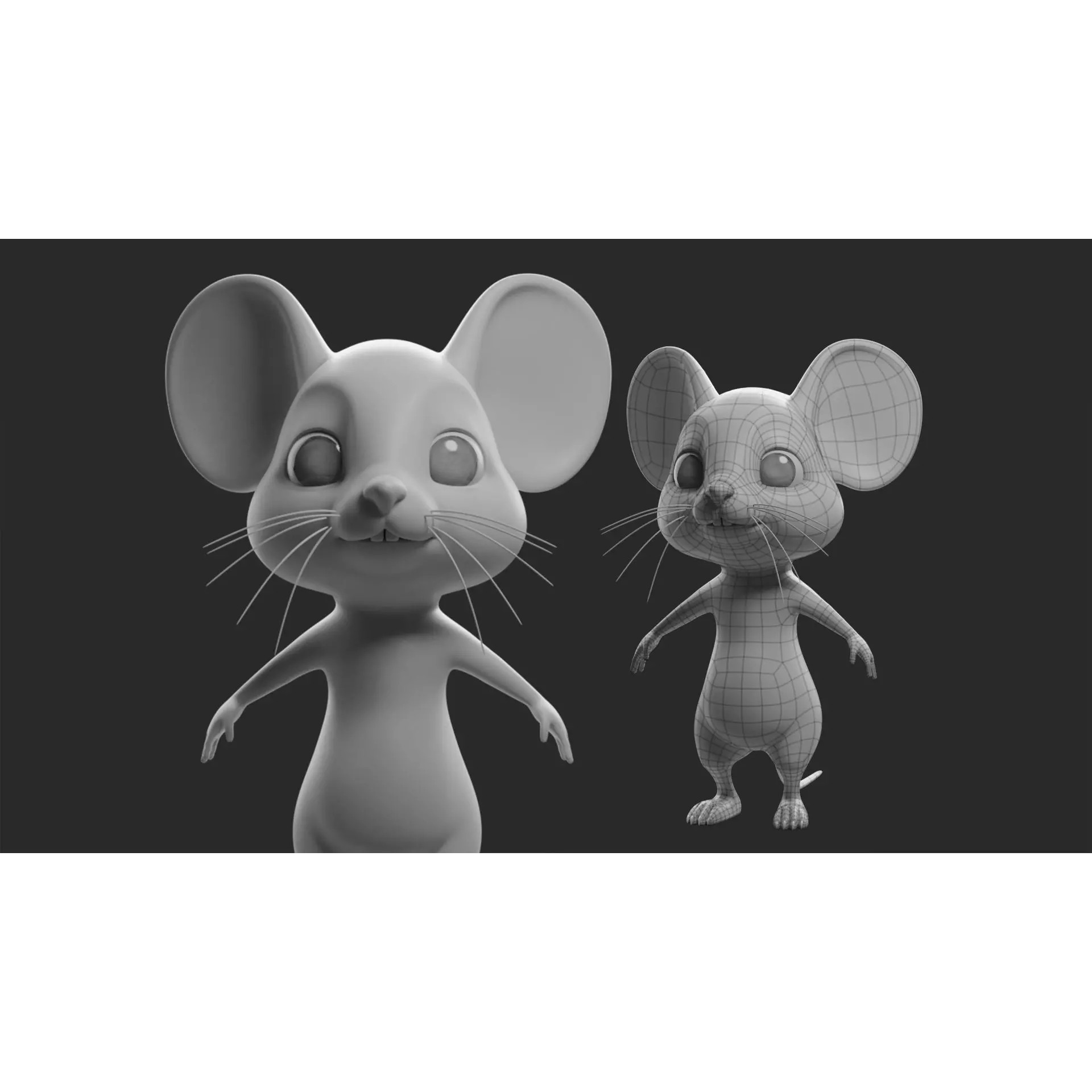 Cartoon Mouse 3D Model – Low Poly Basemesh for Animation, FBX, OBJ, Blender - View 2