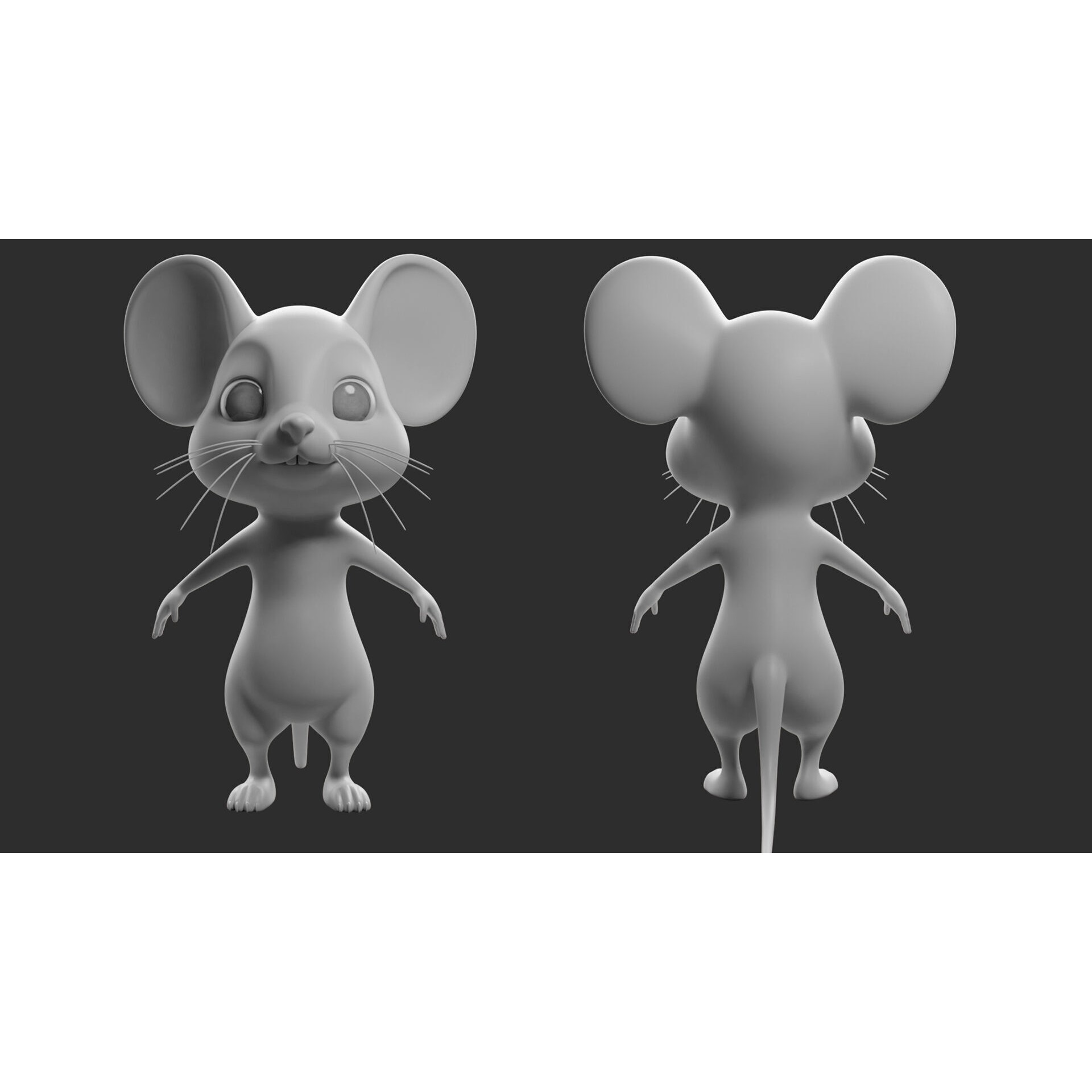 Cartoon Mouse 3D Model – Low Poly Basemesh for Animation, FBX, OBJ, Blender - View 3