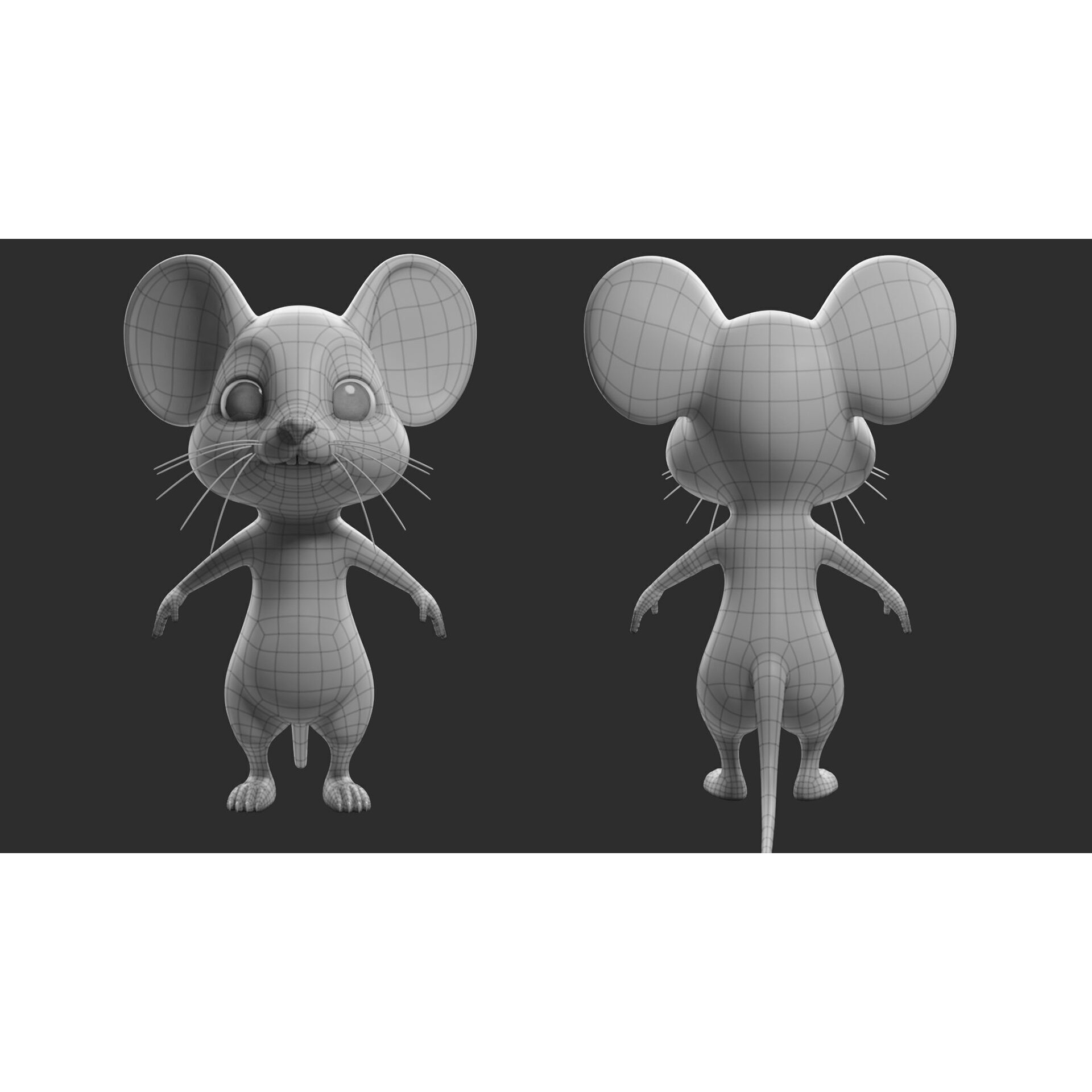 Cartoon Mouse 3D Model – Low Poly Basemesh for Animation, FBX, OBJ, Blender - View 4