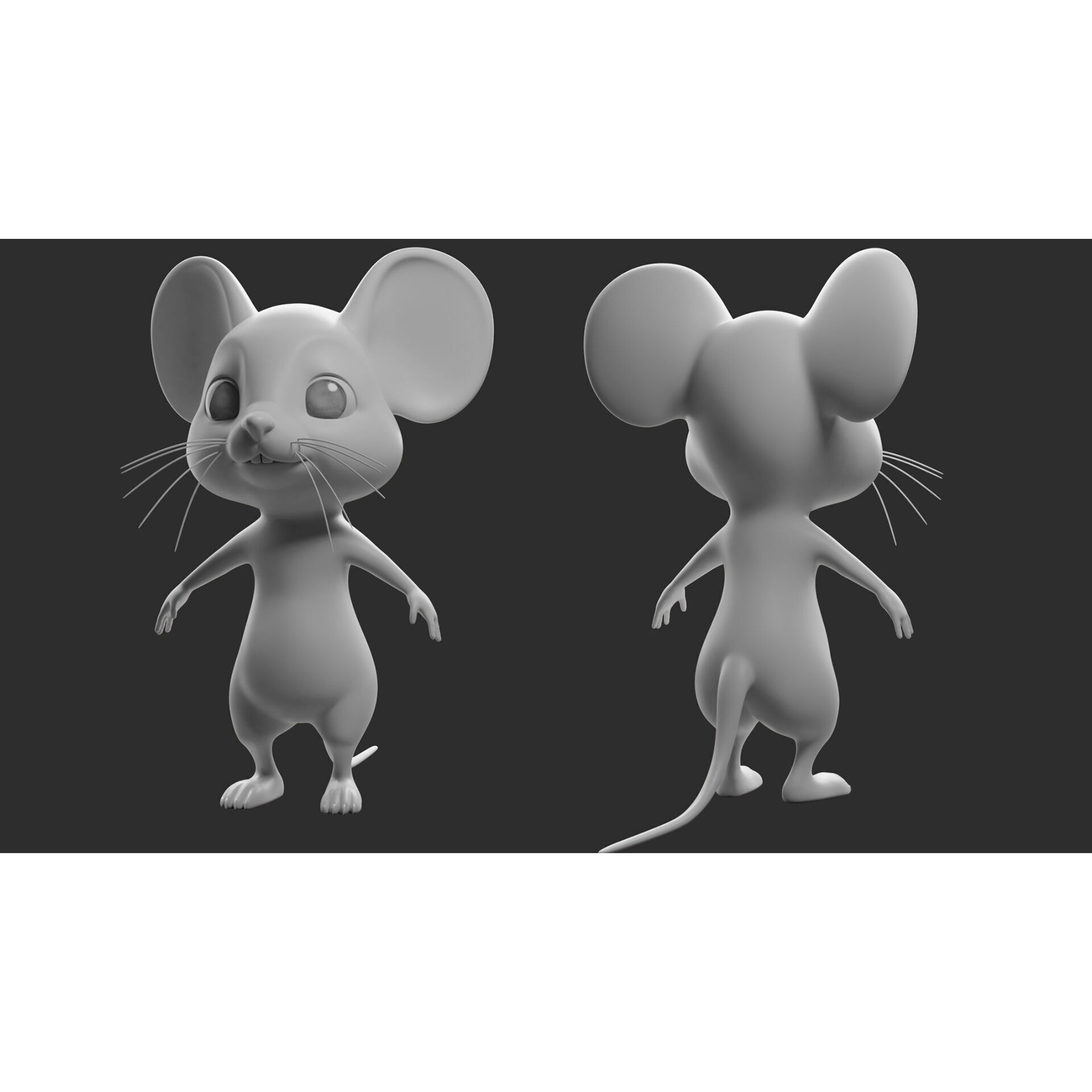 Cartoon Mouse 3D Model – Low Poly Basemesh for Animation, FBX, OBJ, Blender - View 5