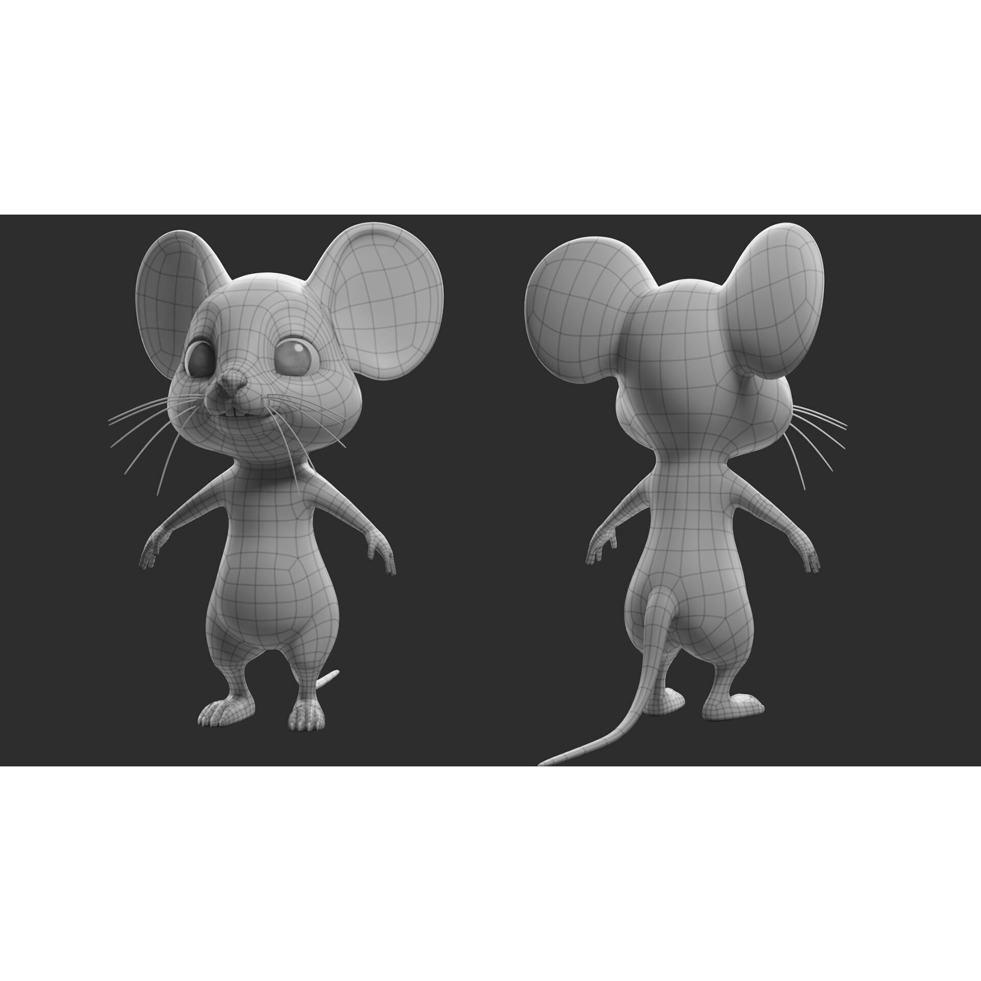 Cartoon Mouse 3D Model – Low Poly Basemesh for Animation, FBX, OBJ, Blender - View 6