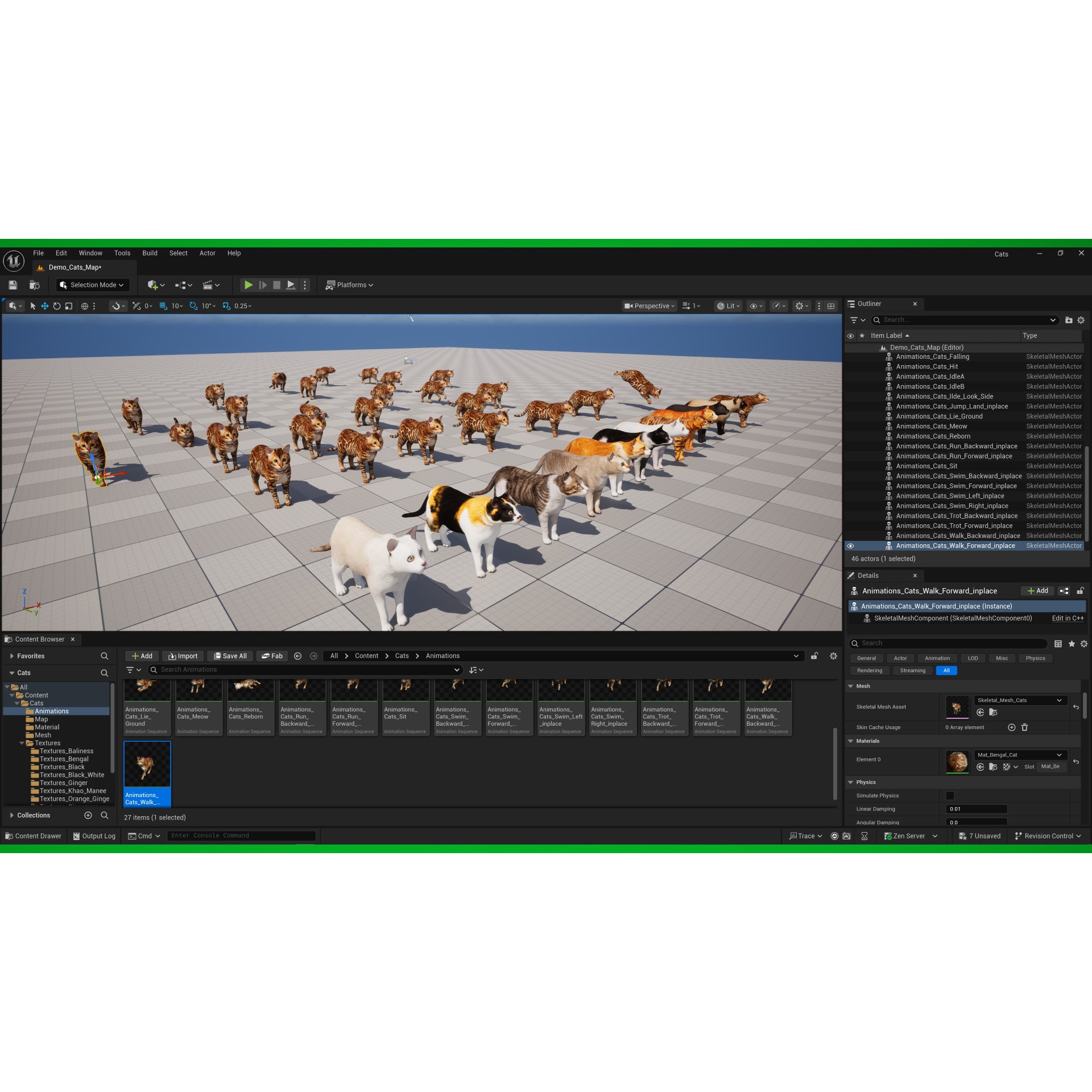 Cats 3D Model – Low Poly Game Ready with 27 Animations, FBX - View 3