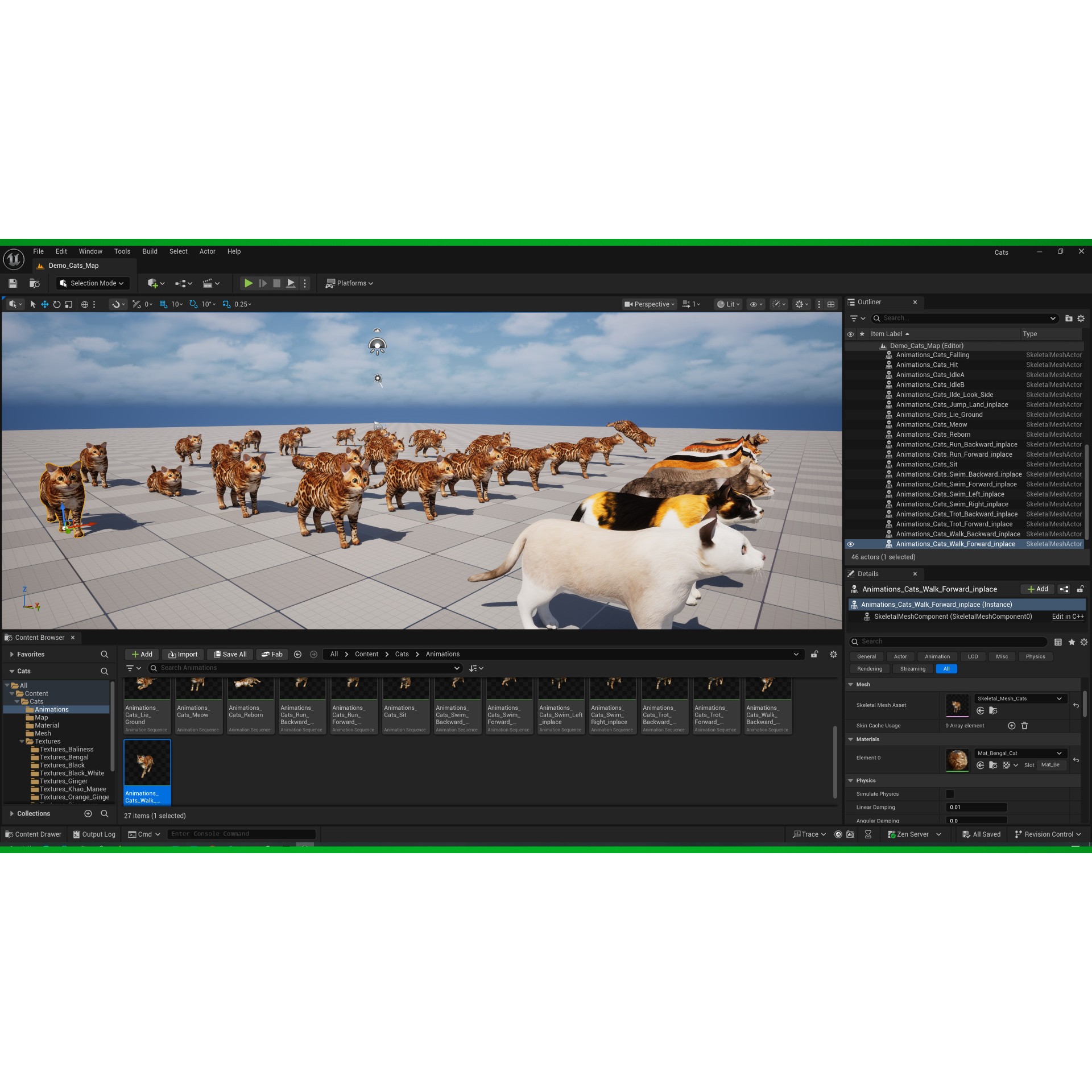 Cats 3D Model – Low Poly Game Ready with 27 Animations, FBX - View 9