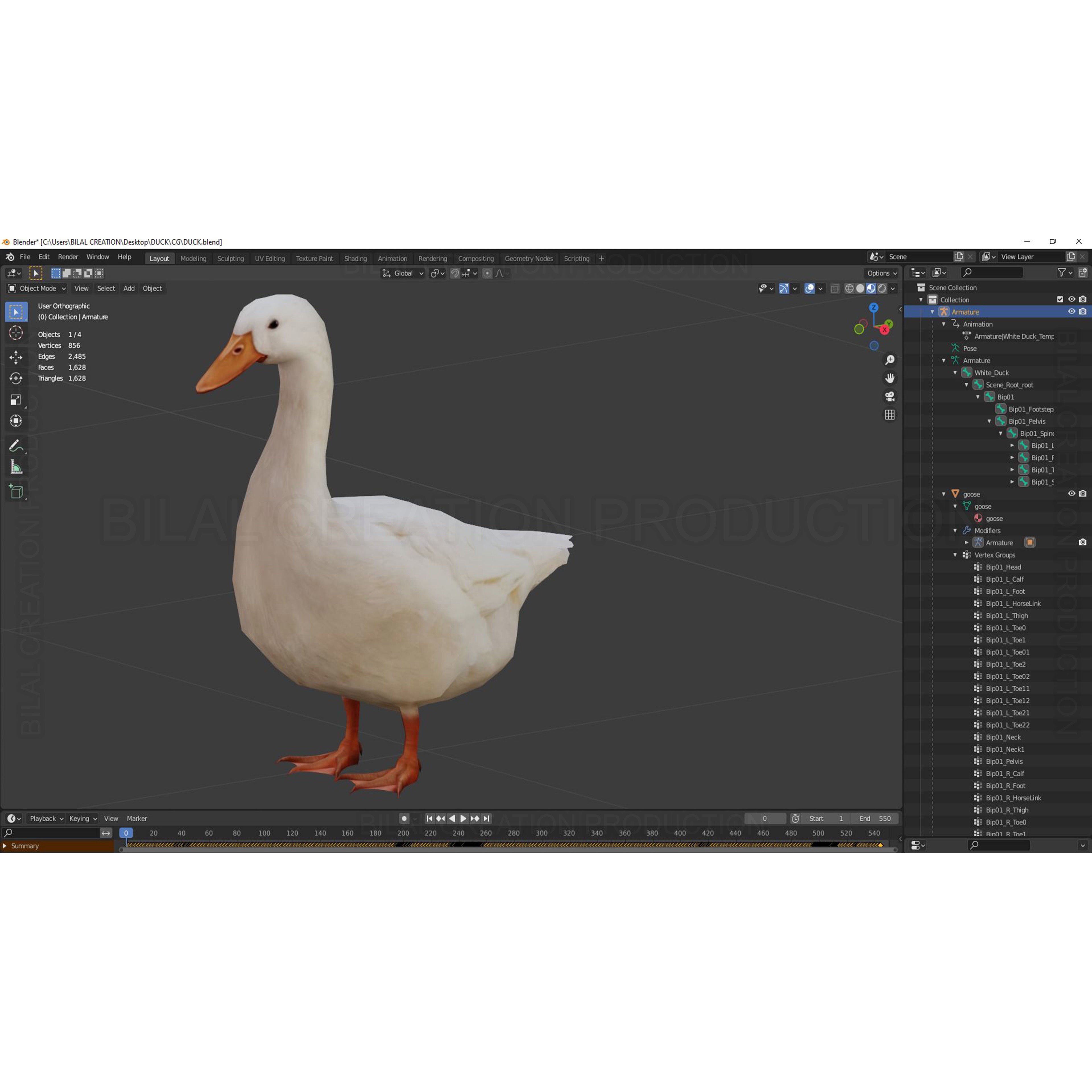 Duck 3D Model – Low Poly Rigged Animated Asset for Games - View 17