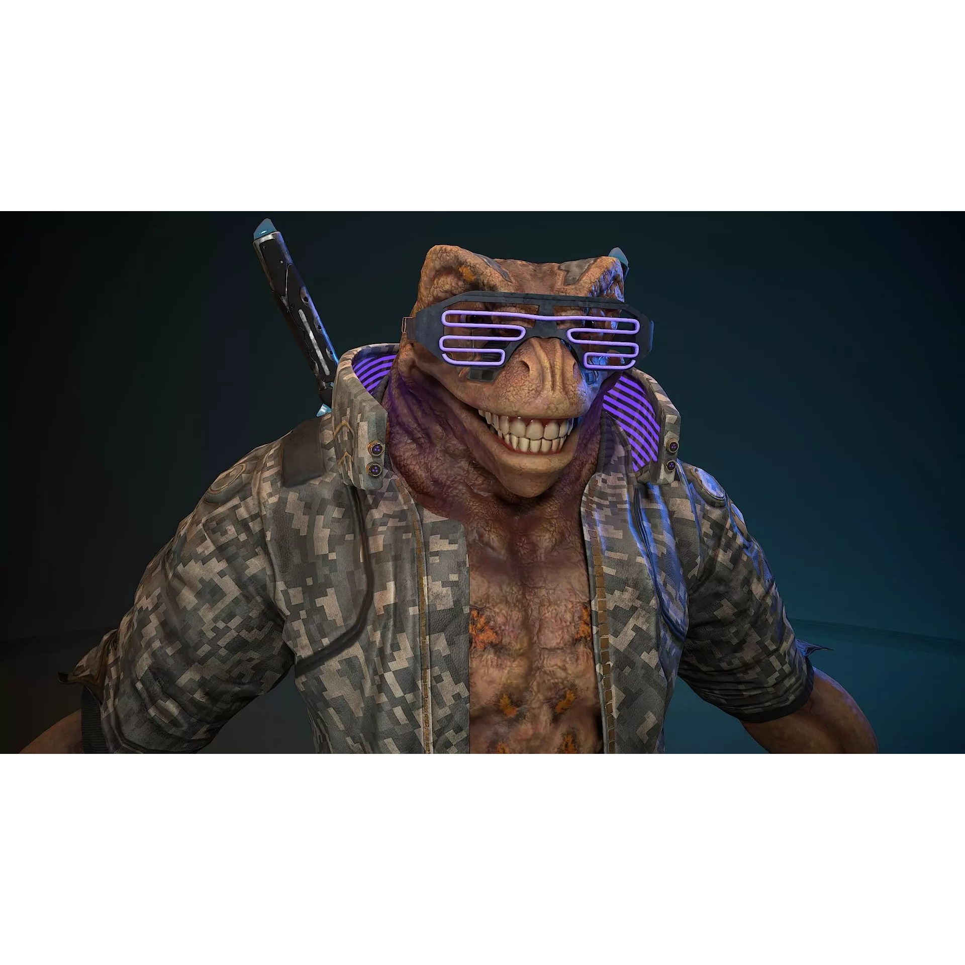 Cyberpunk Frog 3D Model – Low Poly Rigged Character, FBX - View 2