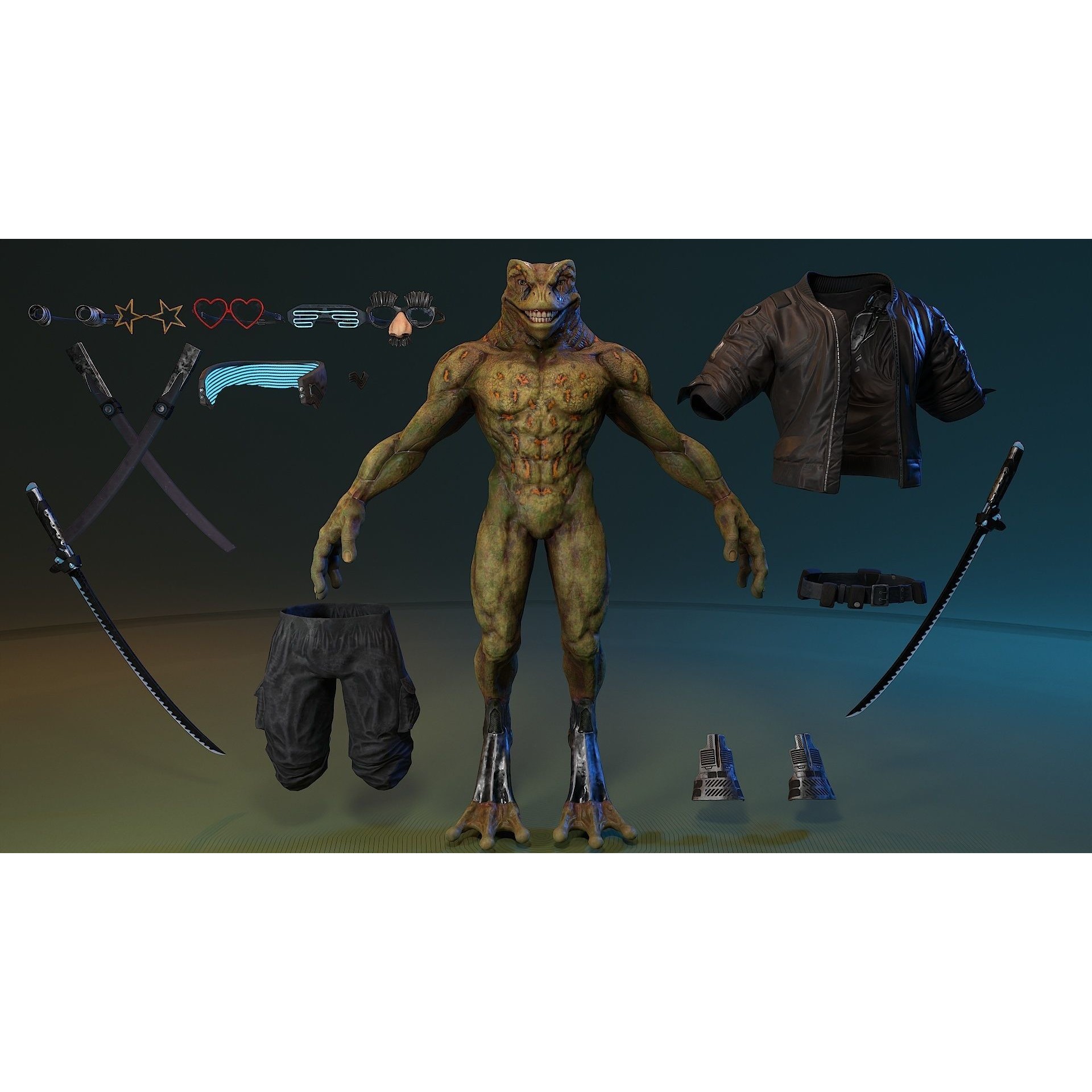 Cyberpunk Frog 3D Model – Low Poly Rigged Character, FBX - View 21