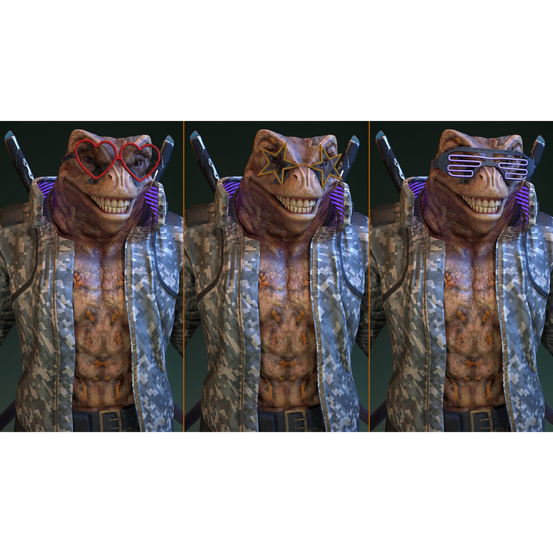Cyberpunk Frog 3D Model – Low Poly Rigged Character, FBX - View 23