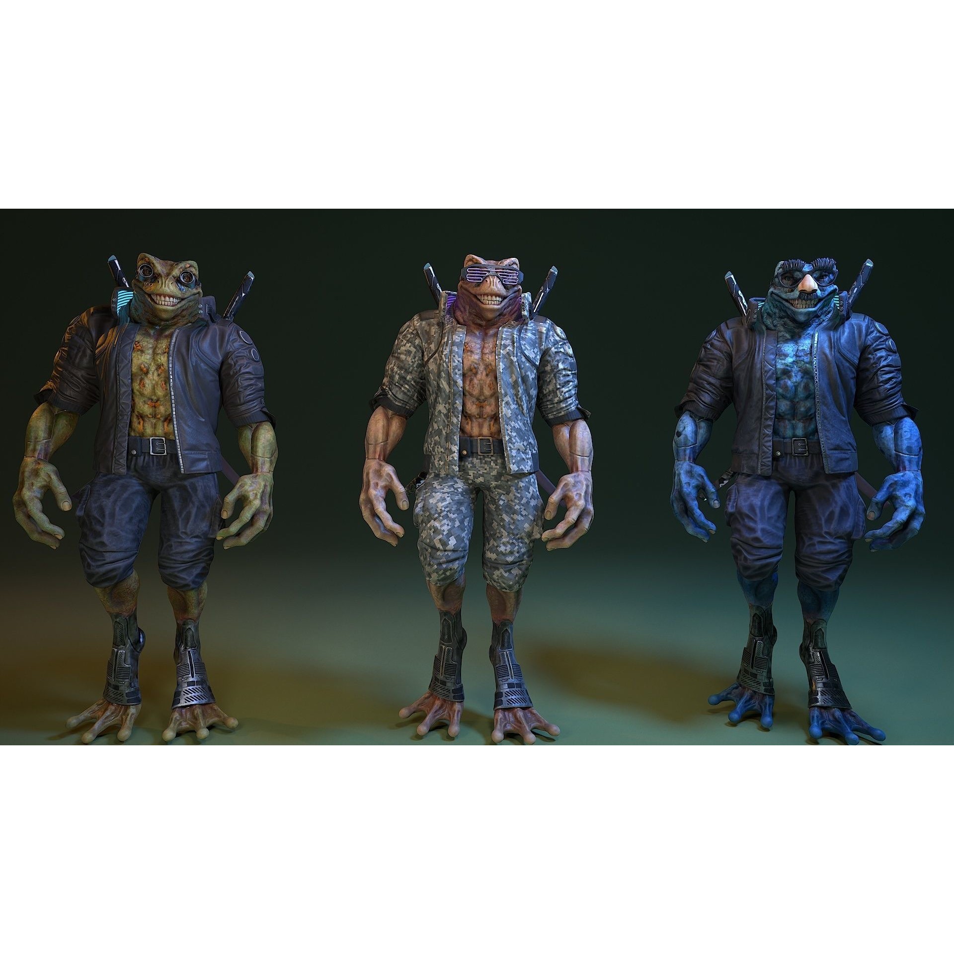 Cyberpunk Frog 3D Model – Low Poly Rigged Character, FBX - View 26