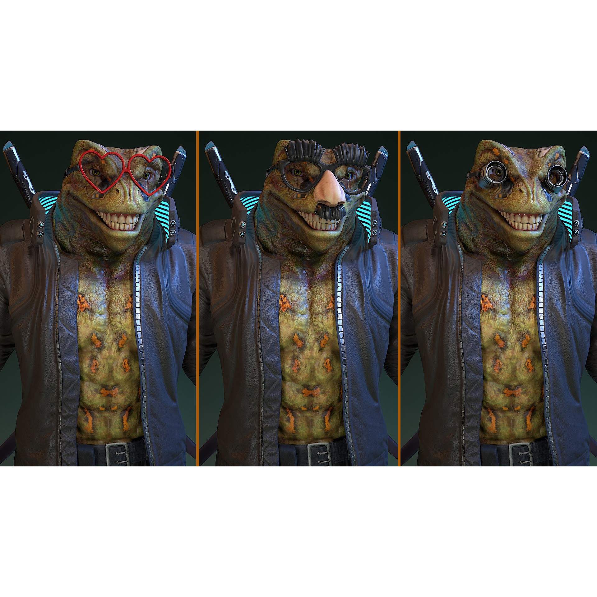 Cyberpunk Frog 3D Model – Low Poly Rigged Character, FBX - View 29