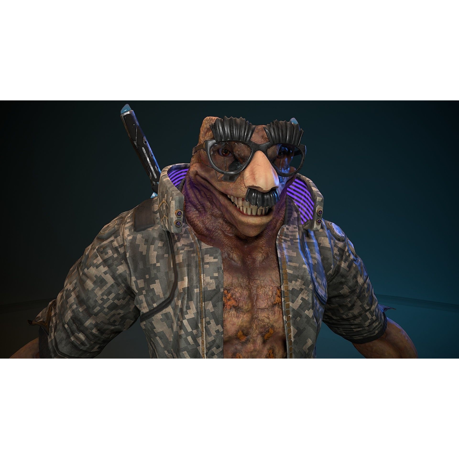 Cyberpunk Frog 3D Model – Low Poly Rigged Character, FBX - View 3