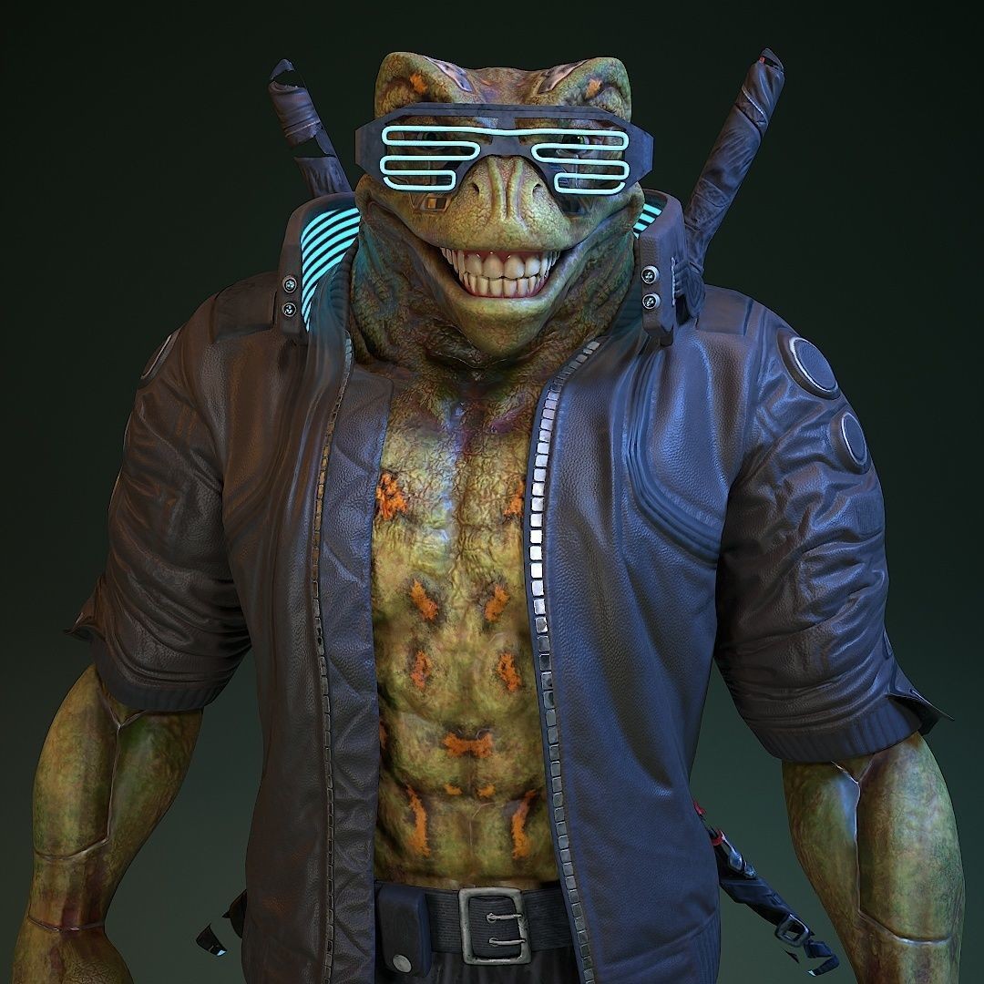 Cyberpunk Frog 3D Model – Low Poly Rigged Character, FBX - View 30
