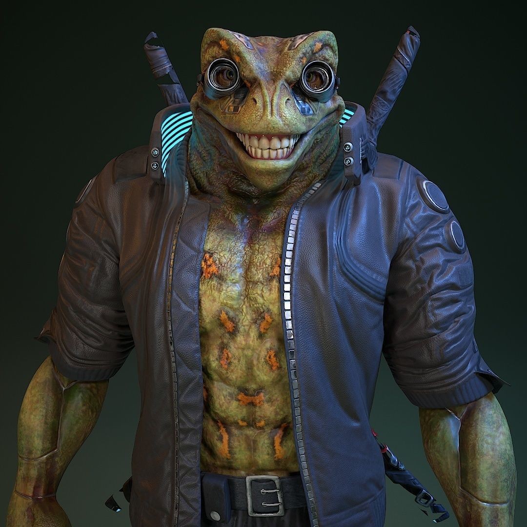 Cyberpunk Frog 3D Model – Low Poly Rigged Character, FBX - View 31