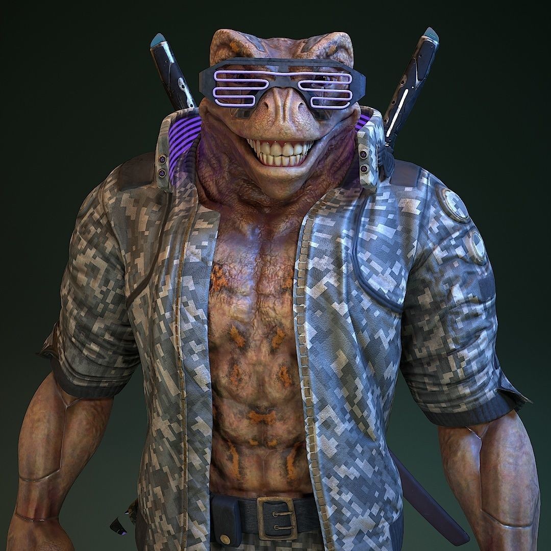 Cyberpunk Frog 3D Model – Low Poly Rigged Character, FBX - View 32