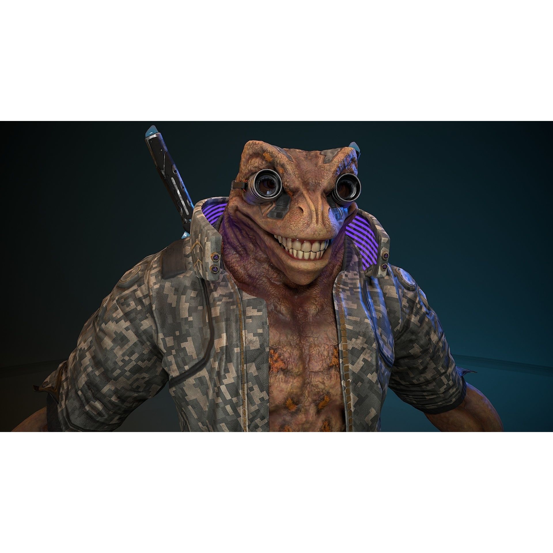 Cyberpunk Frog 3D Model – Low Poly Rigged Character, FBX - View 6