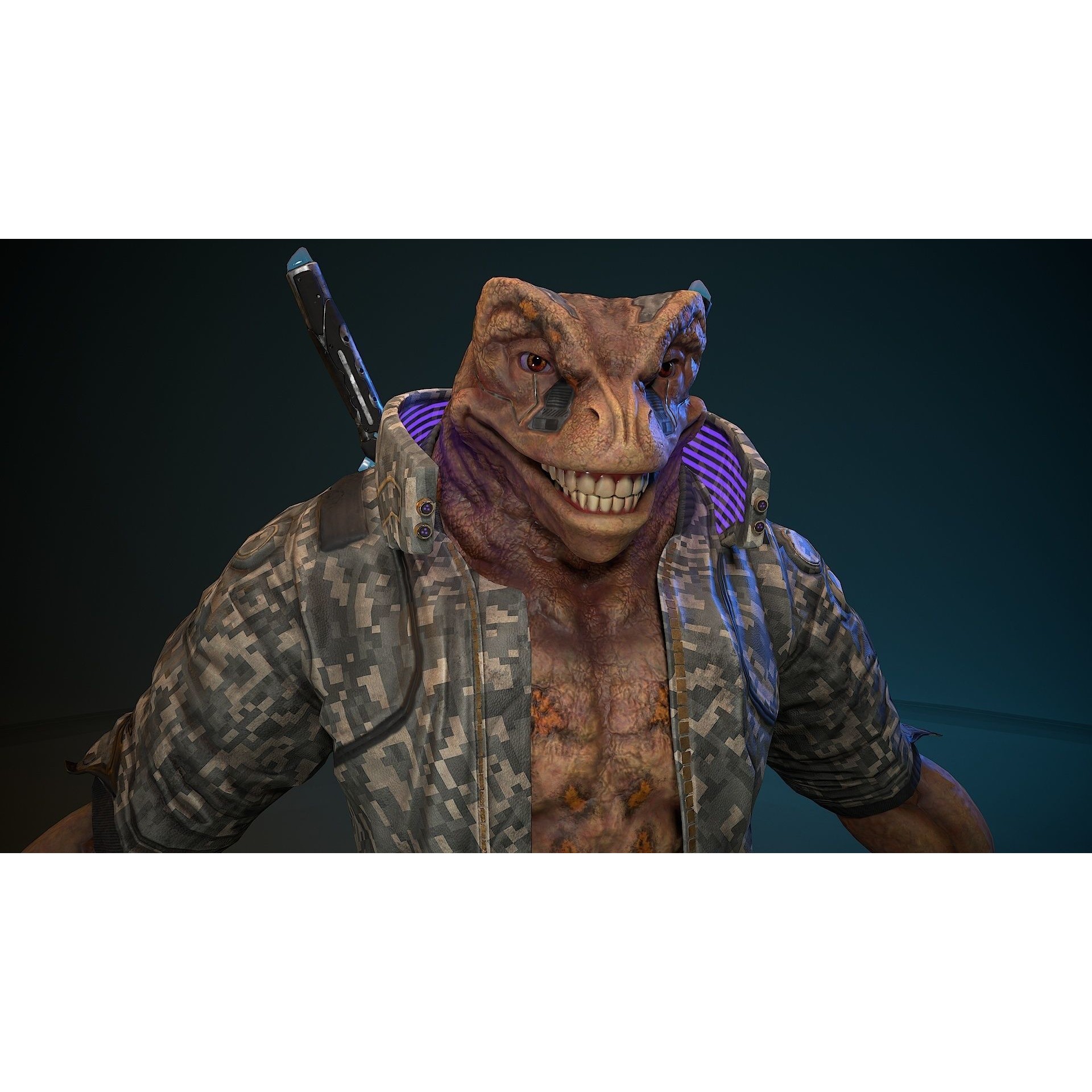 Cyberpunk Frog 3D Model – Low Poly Rigged Character, FBX - View 7
