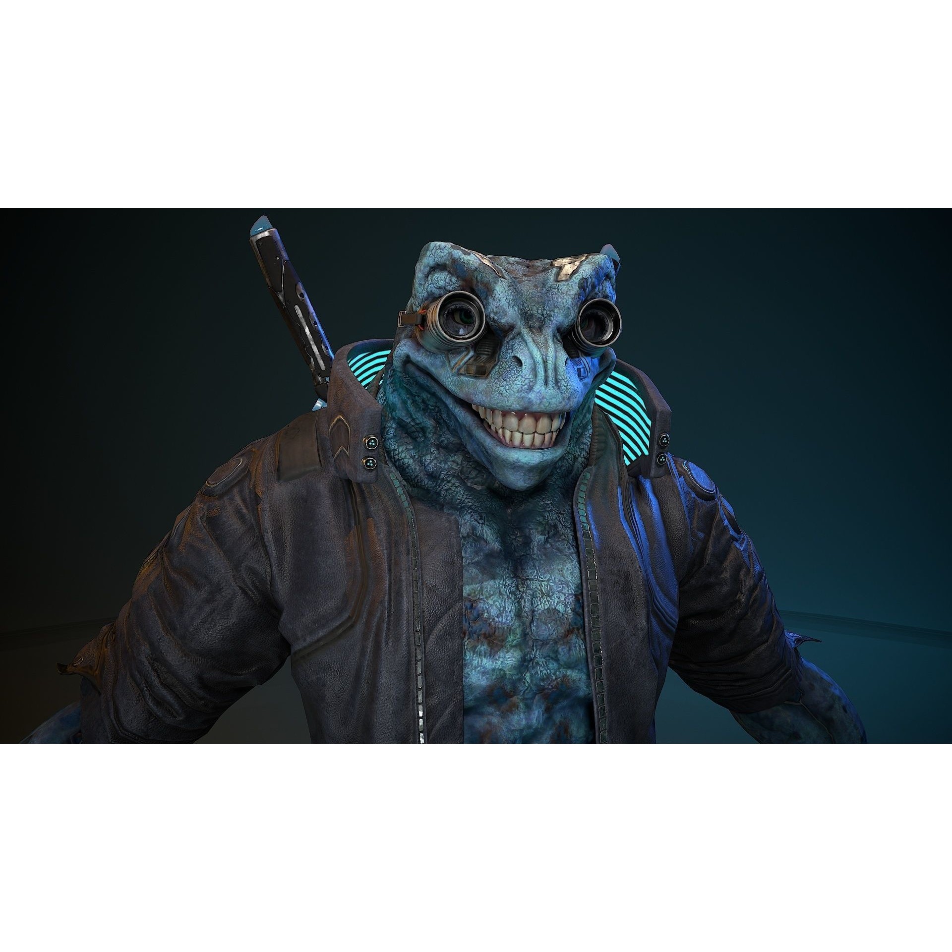 Cyberpunk Frog 3D Model – Low Poly Rigged Character, FBX - View 9