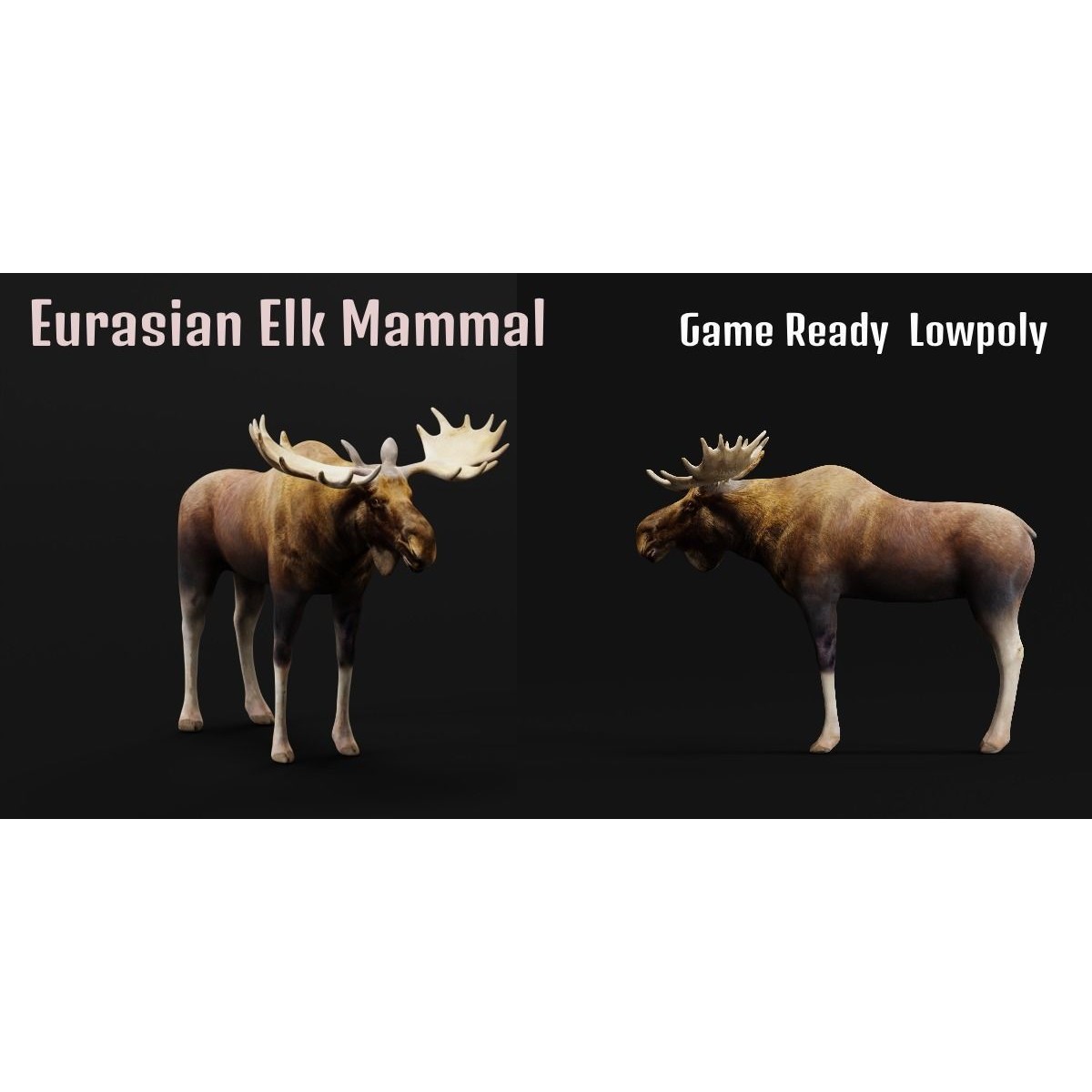 Eurasian Elk Moose 3D Model – Low Poly Game Asset, FBX, PBR Textures - View 3