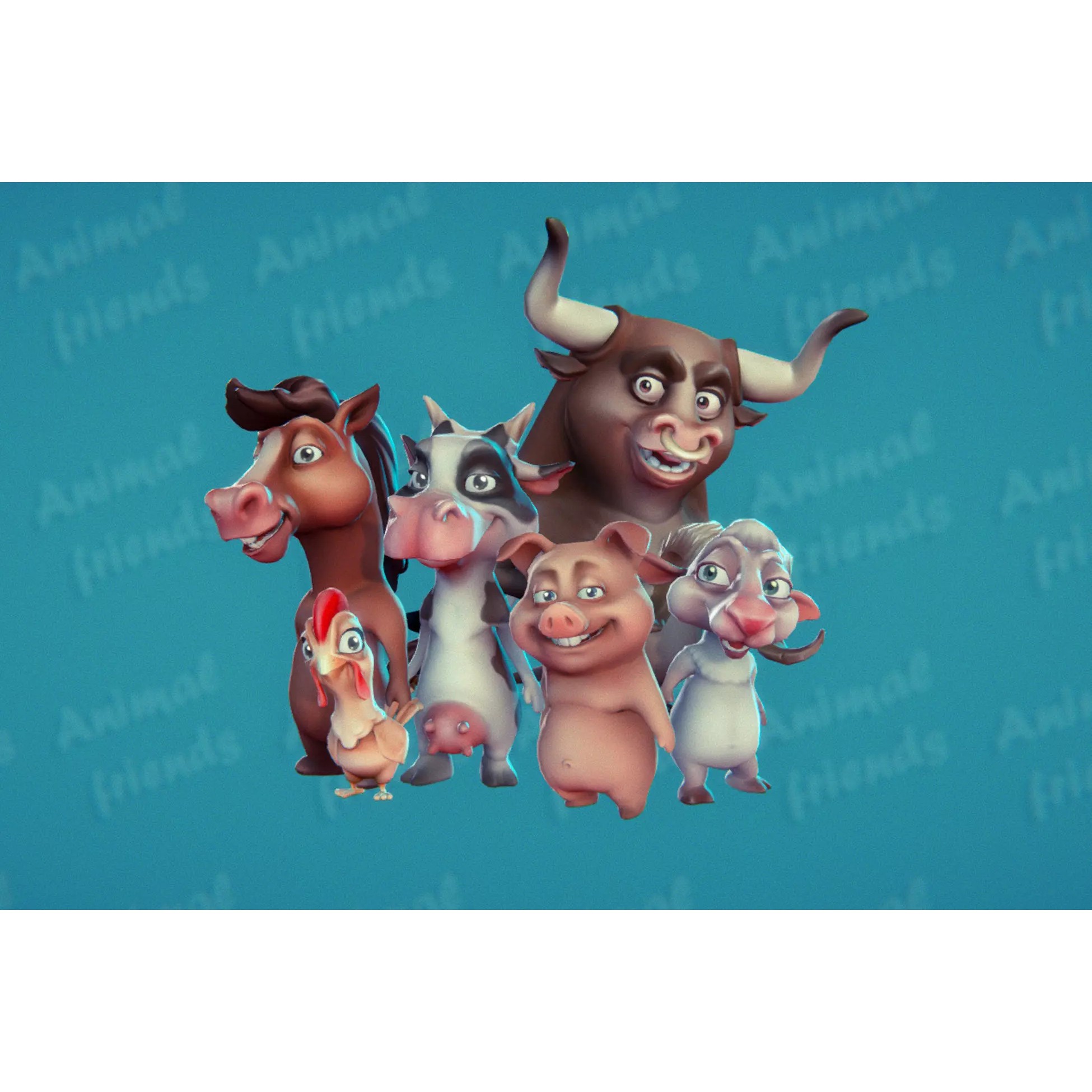 Farm Animals 3D Model – Cartoon Characters with Unique Animations, FBX - View 2