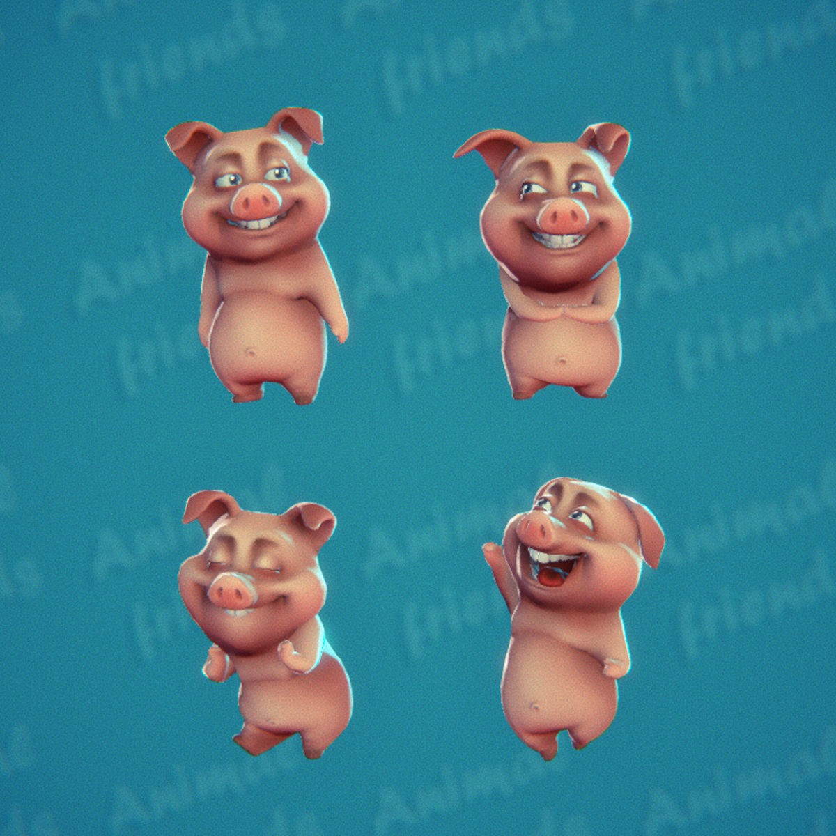 Farm Animals 3D Model – Cartoon Characters with Unique Animations, FBX - View 4