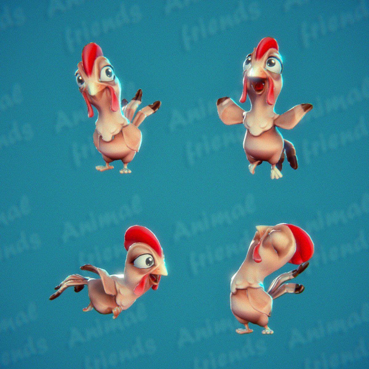Farm Animals 3D Model – Cartoon Characters with Unique Animations, FBX - View 6