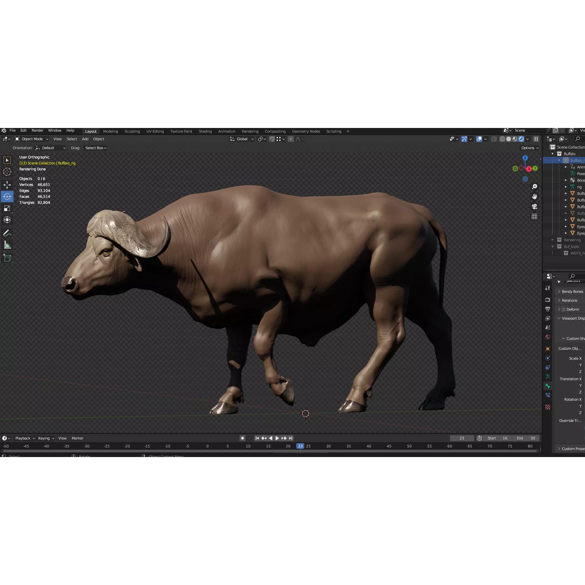 African Buffalo 3D Model – Animated Rigged PBR Asset, Blender & FBX