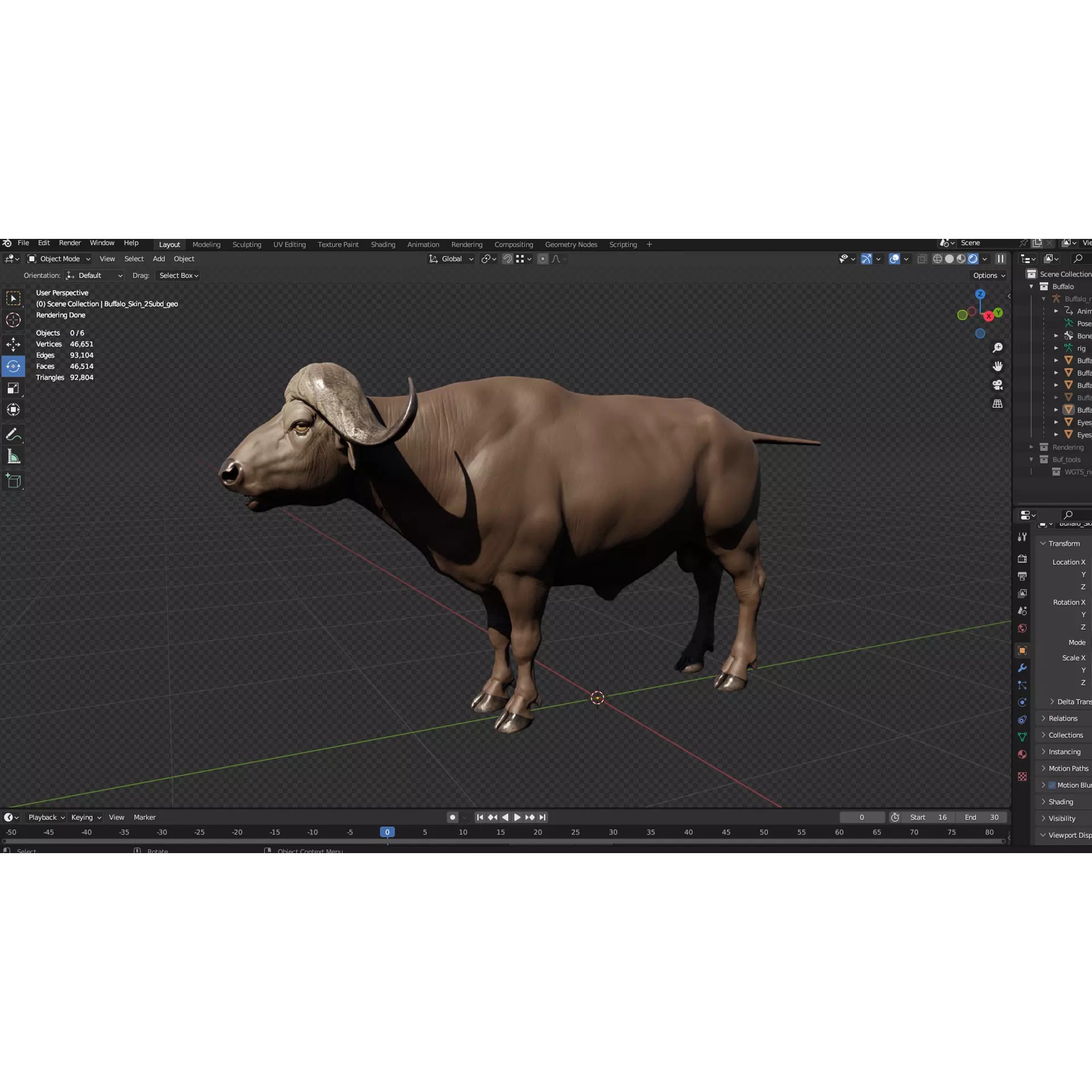 African Buffalo 3D Model – Animated Rigged PBR Asset, Blender & FBX - View 16