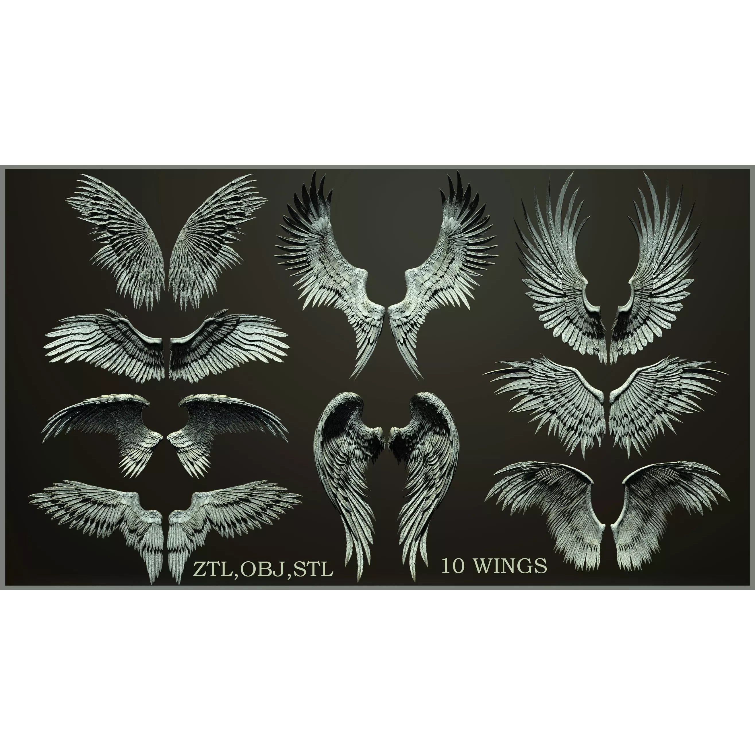 Wings 3D Model – High Poly ZBrush Designs, OBJ, STL Formats - View 2